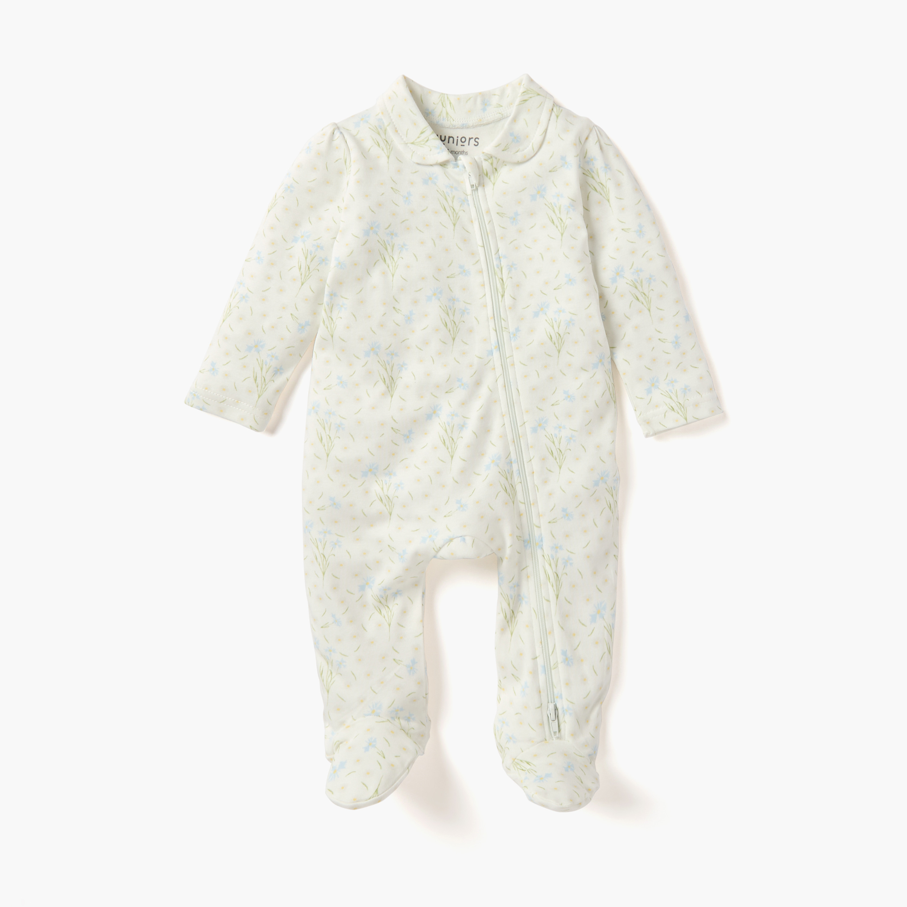Juniors Printed Sleepsuit with Collar and Zip Closure-baby-girls-clothing-nightwear-sleepsuits-image-1