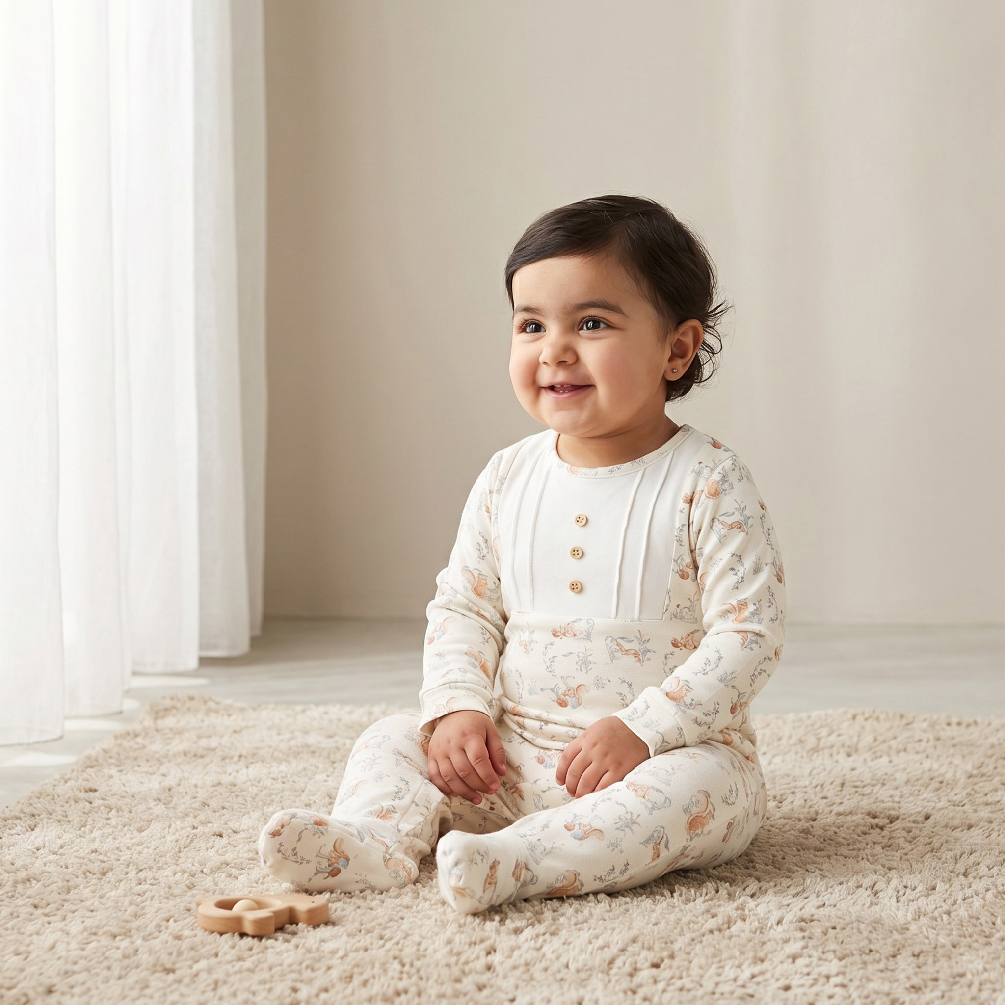 Juniors Rabbit Print Sleepsuit with Pintuck and Button Detail-baby-boys-clothing-nightwear-sleepsuits-image-1