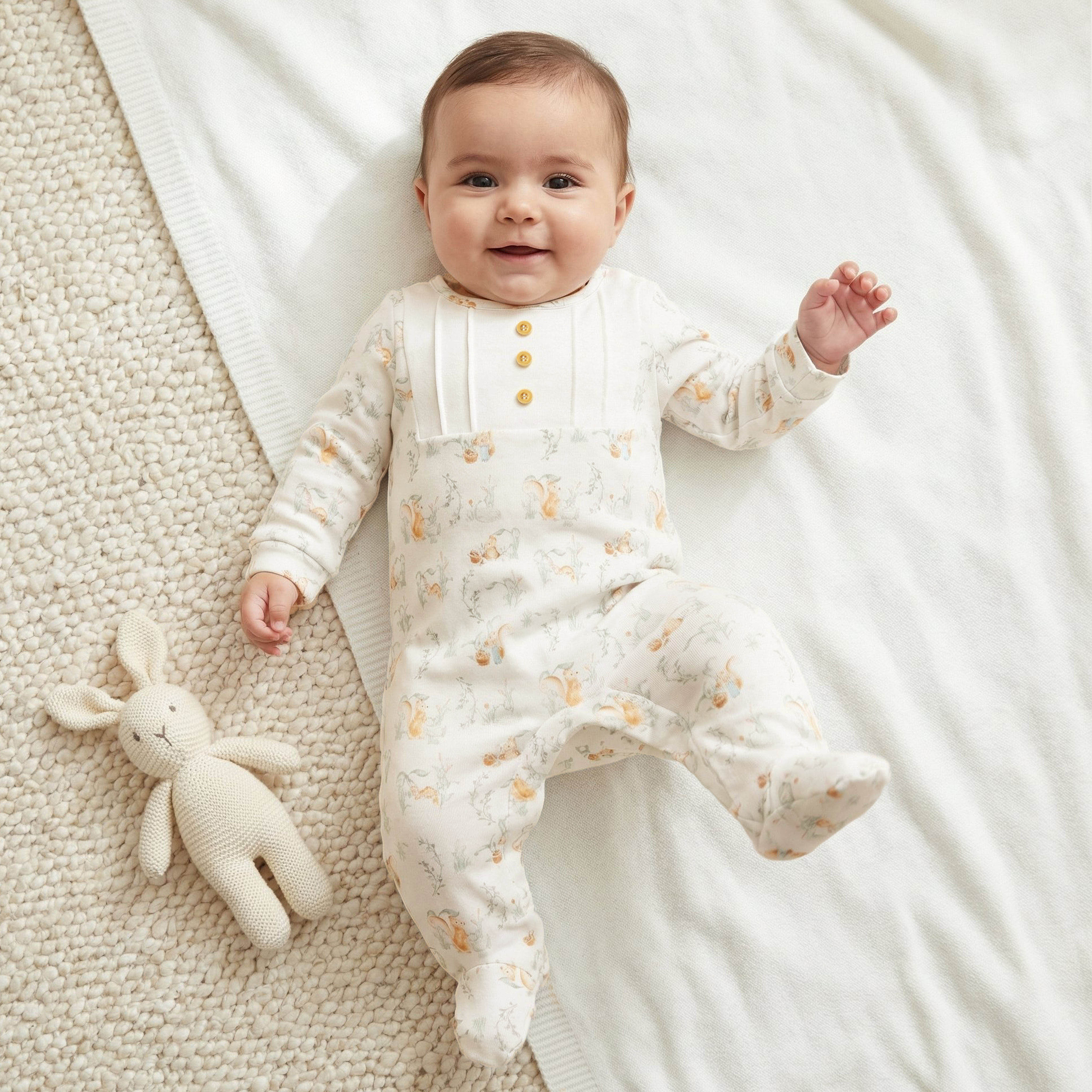 Juniors Rabbit Print Sleepsuit with Pintuck and Button Detail-baby-boys-clothing-nightwear-sleepsuits-image-2