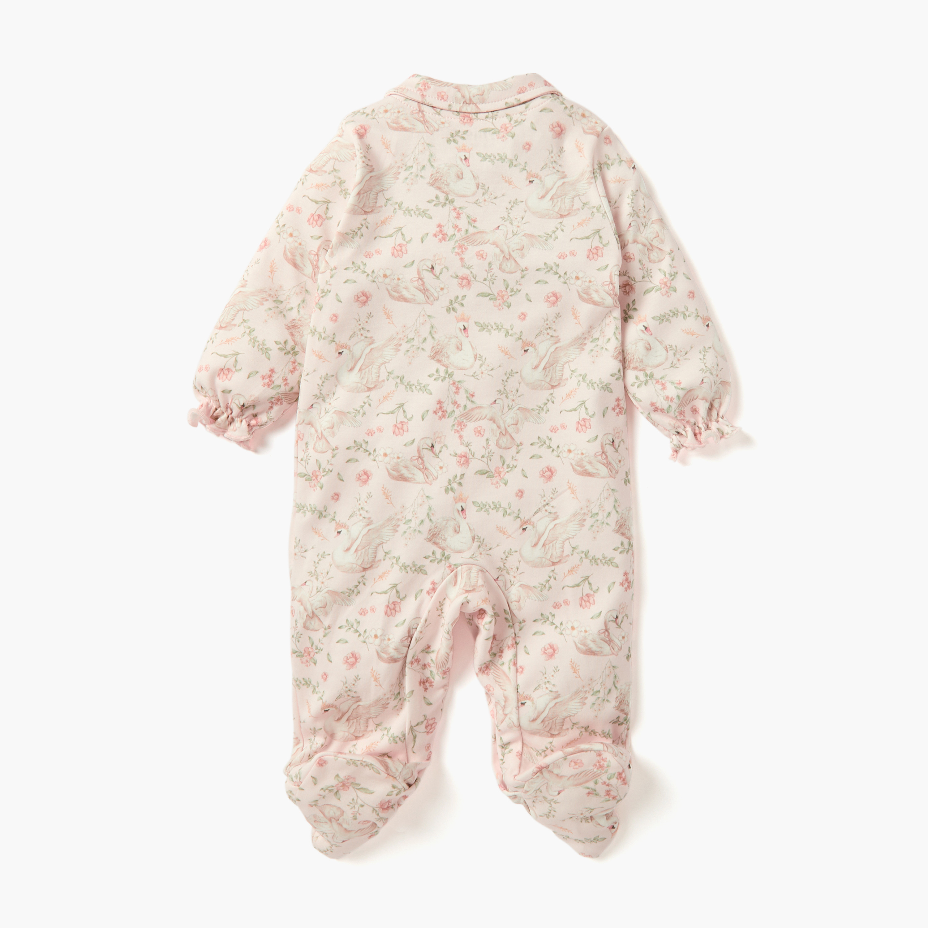 Juniors Swan Print Sleepsuit with Collar and Long Sleeves-baby-girls-clothing-nightwear-sleepsuits-image-2