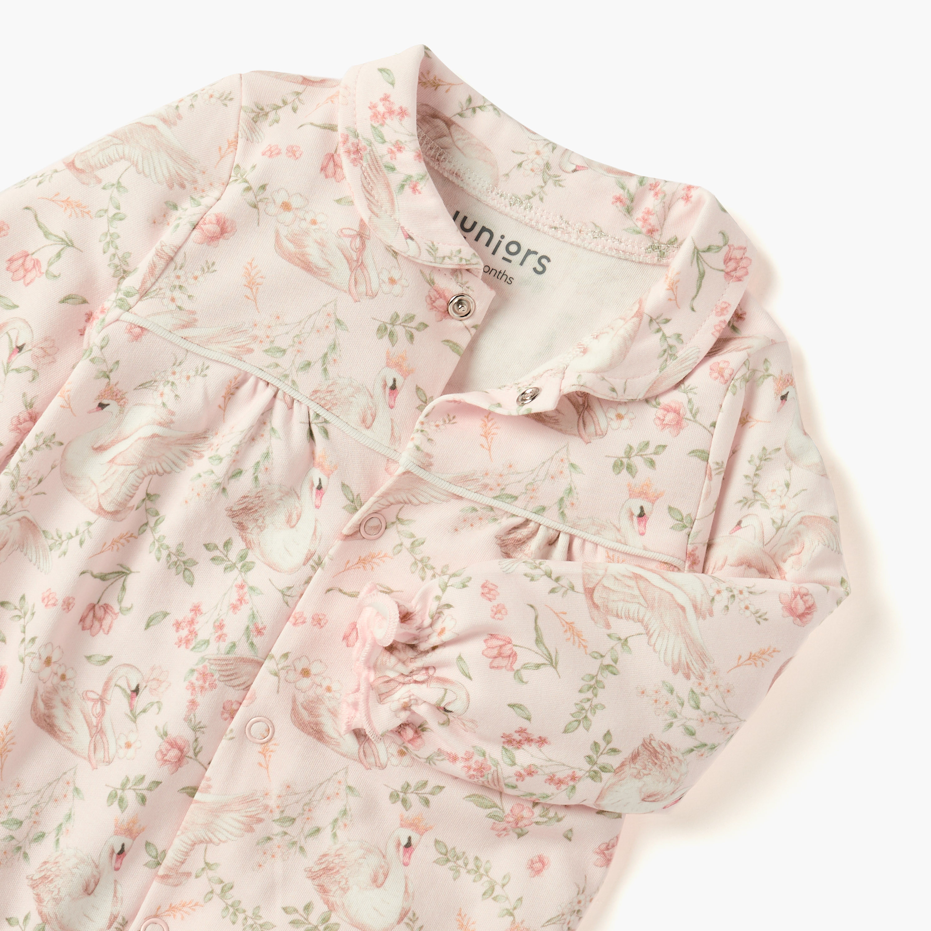 Juniors Swan Print Sleepsuit with Collar and Long Sleeves-baby-girls-clothing-nightwear-sleepsuits-image-3
