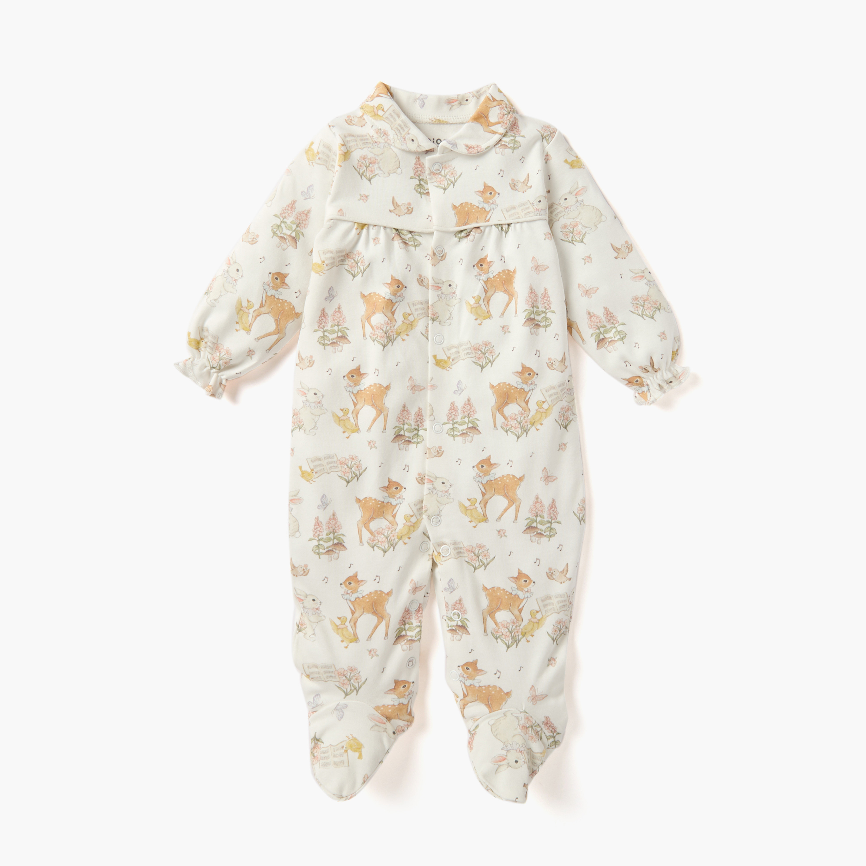Juniors Animal Print Sleepsuit with Collar and Long Sleeves-baby-girls-clothing-nightwear-sleepsuits-image-1