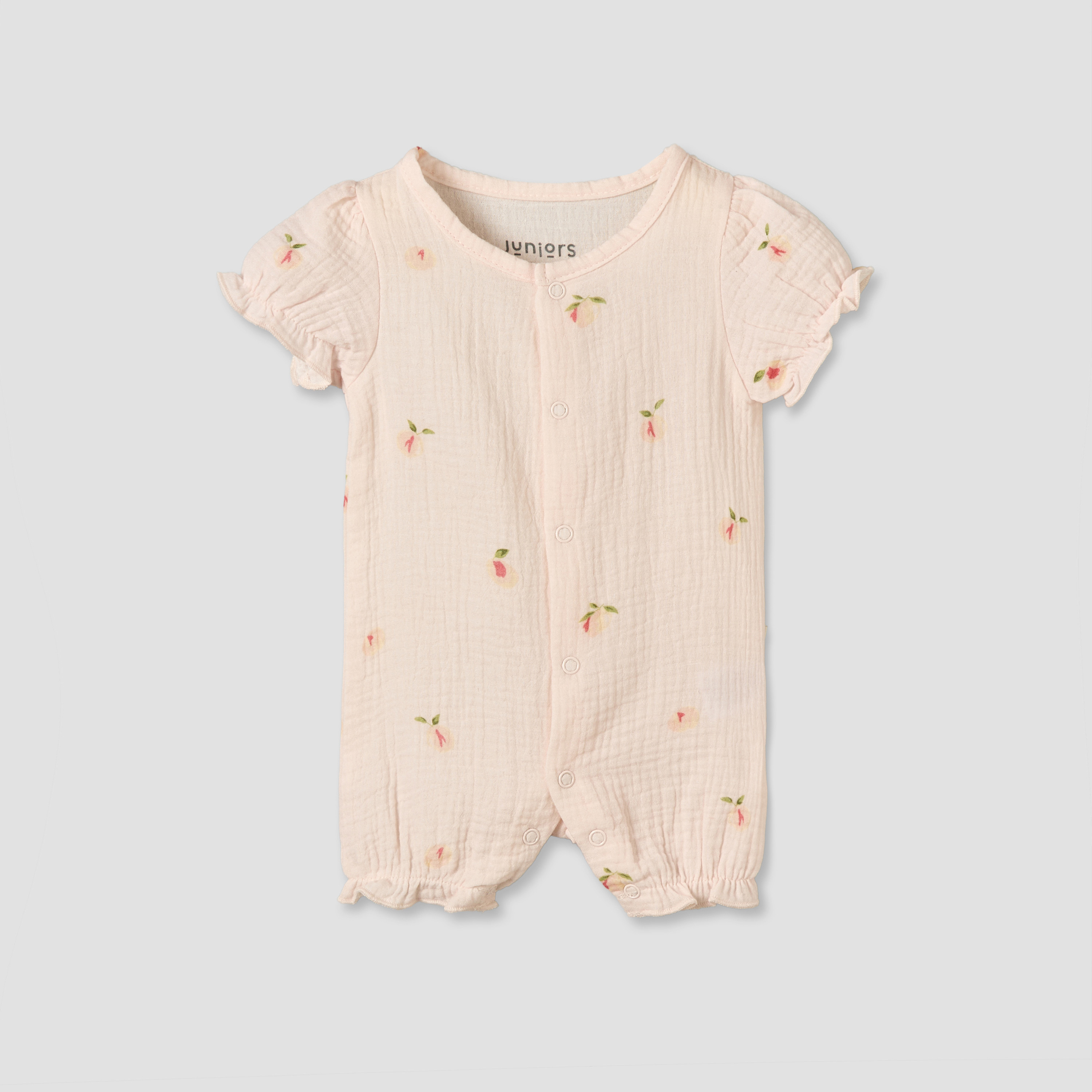 Juniors Crew Neck Short Sleeves Romper with Snap Button Closure-baby-girls-clothing-rompers-image-2