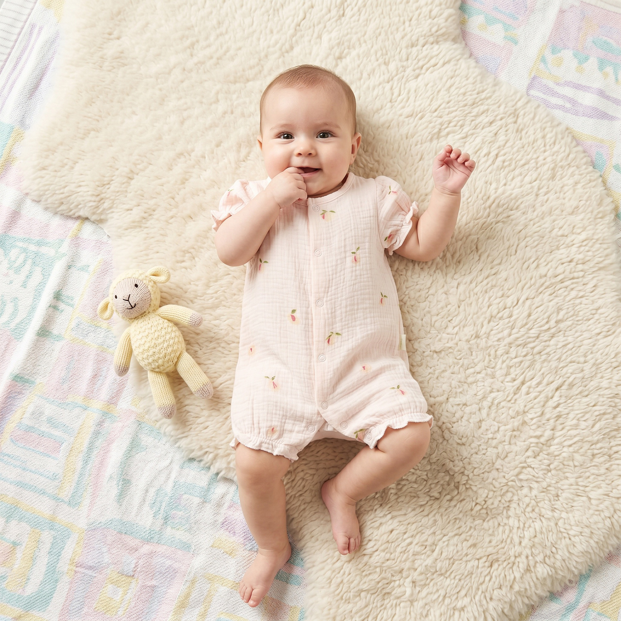 Juniors Crew Neck Short Sleeves Romper with Snap Button Closure-baby-girls-clothing-rompers-image-1