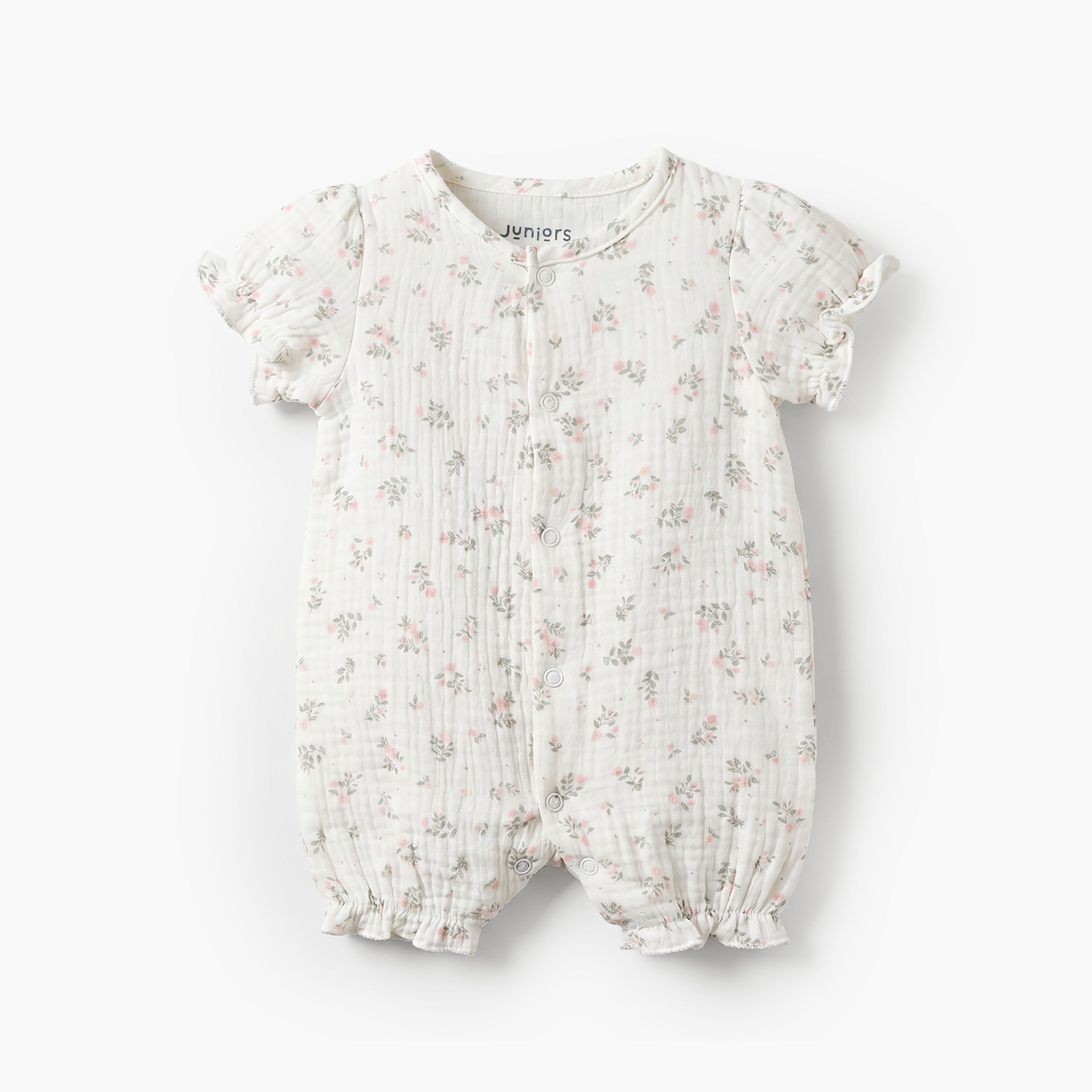 Juniors Round Neck Short Sleeves Romper with Floral Print-baby-girls-clothing-rompers-image-1