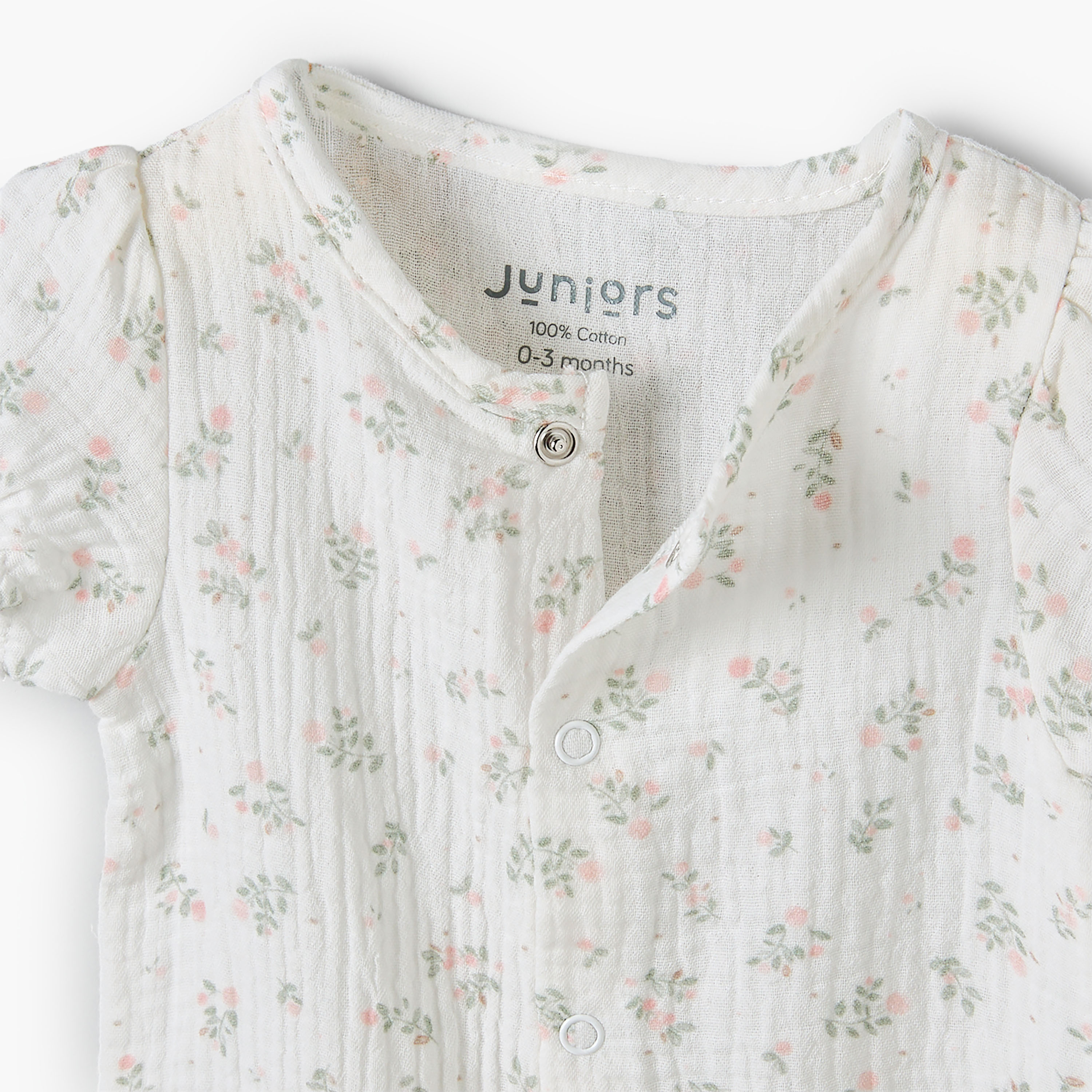 Juniors Round Neck Short Sleeves Romper with Floral Print-baby-girls-clothing-rompers-image-3