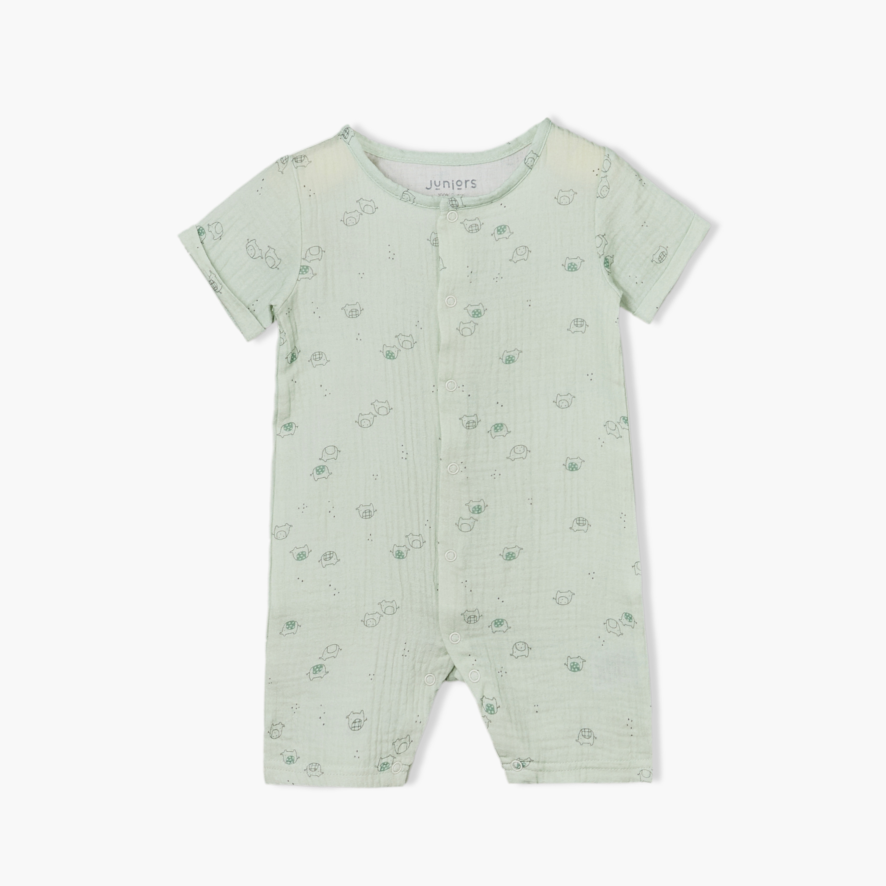 Juniors Crew Neck Short Sleeves Romper with Elephant Print-baby-boys-clothing-rompers-image-1
