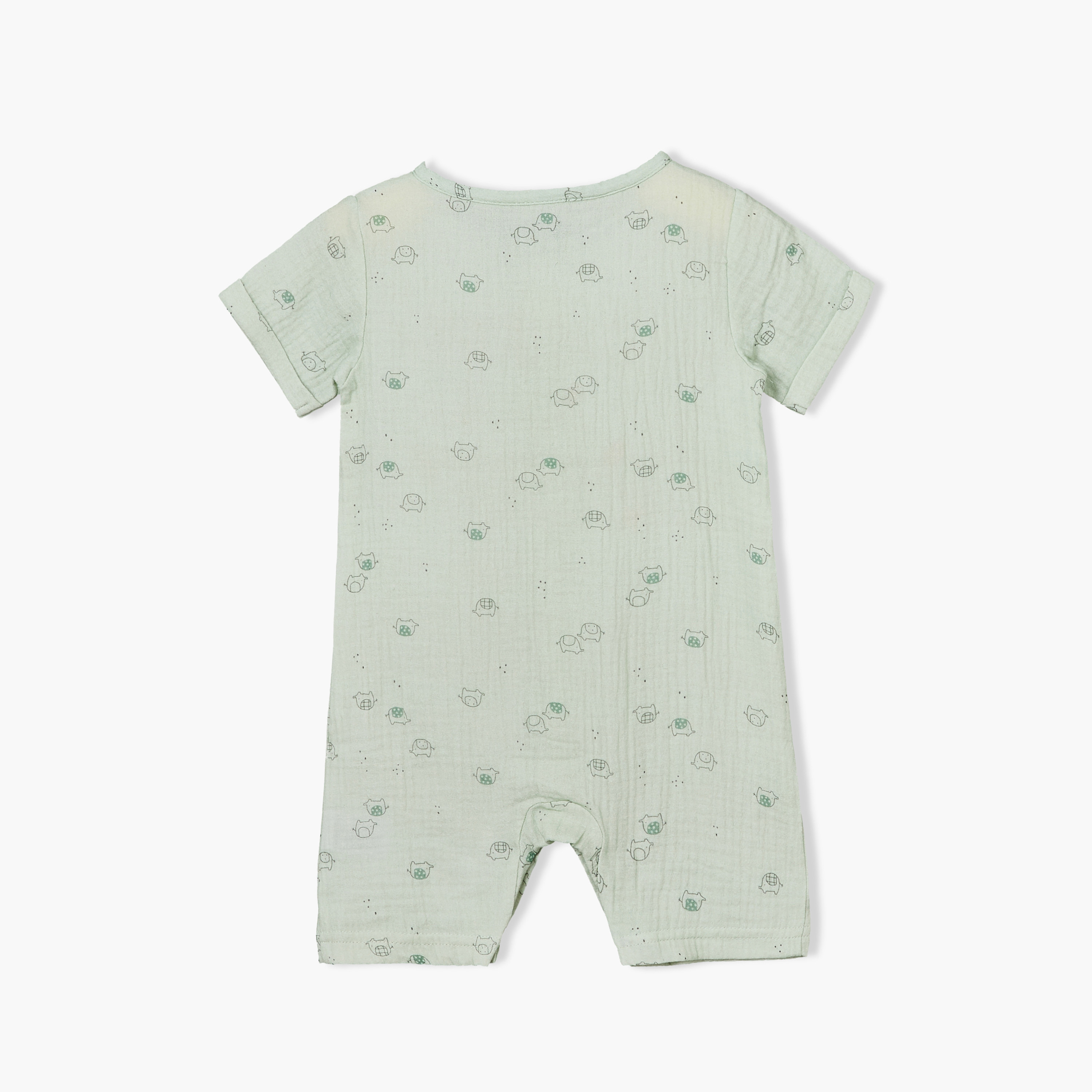 Juniors Crew Neck Short Sleeves Romper with Elephant Print-baby-boys-clothing-rompers-image-2