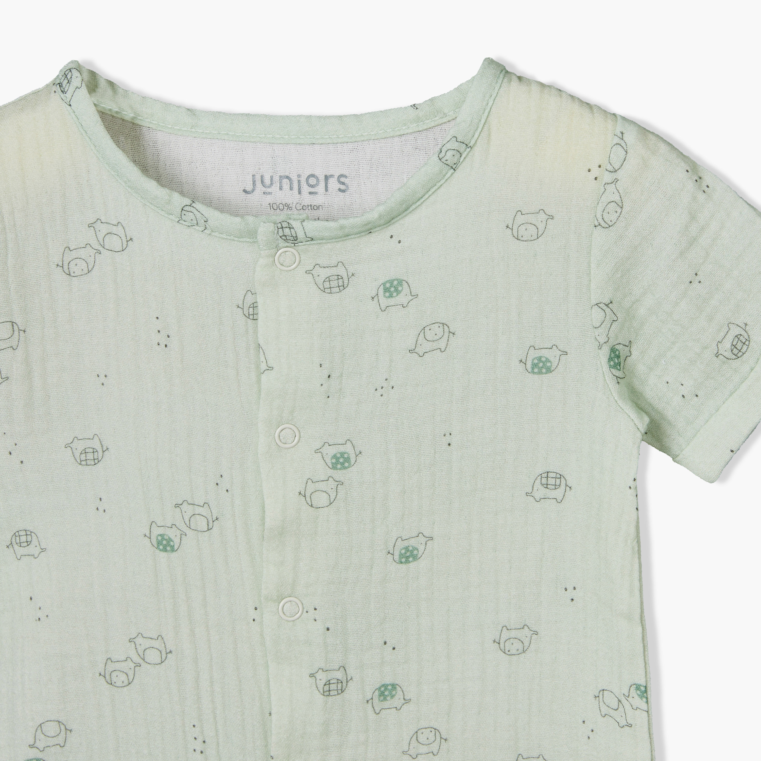 Juniors Crew Neck Short Sleeves Romper with Elephant Print-baby-boys-clothing-rompers-image-3