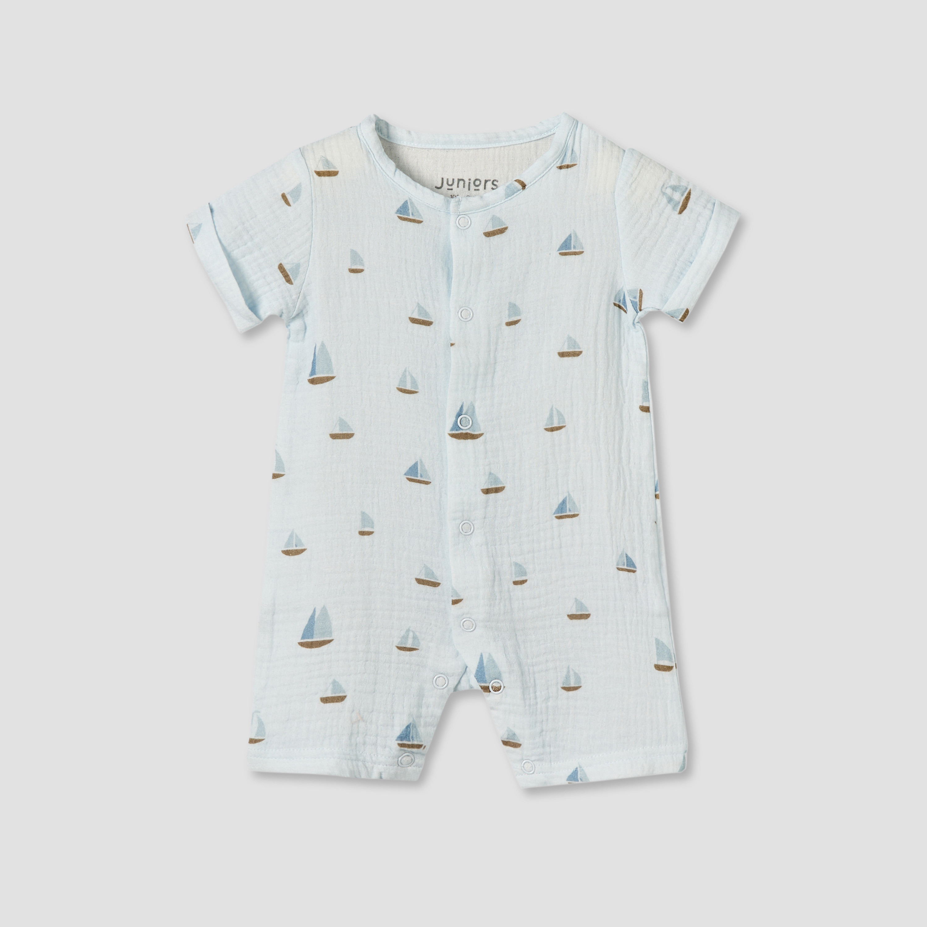 Juniors Crew Neck Short Sleeves Romper with Snap Button Closure-baby-boys-clothing-rompers-image-1