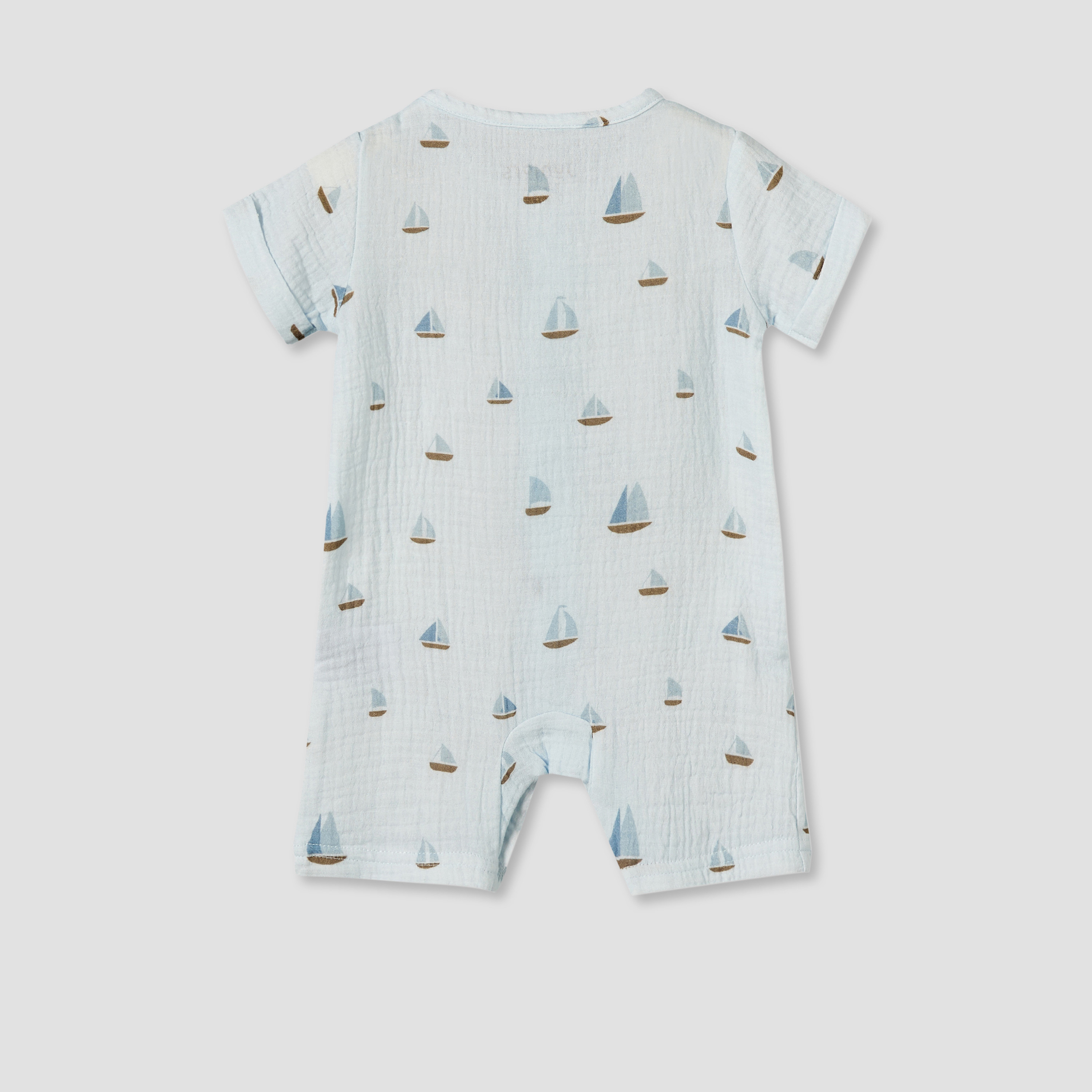Juniors Crew Neck Short Sleeves Romper with Snap Button Closure-baby-boys-clothing-rompers-image-2