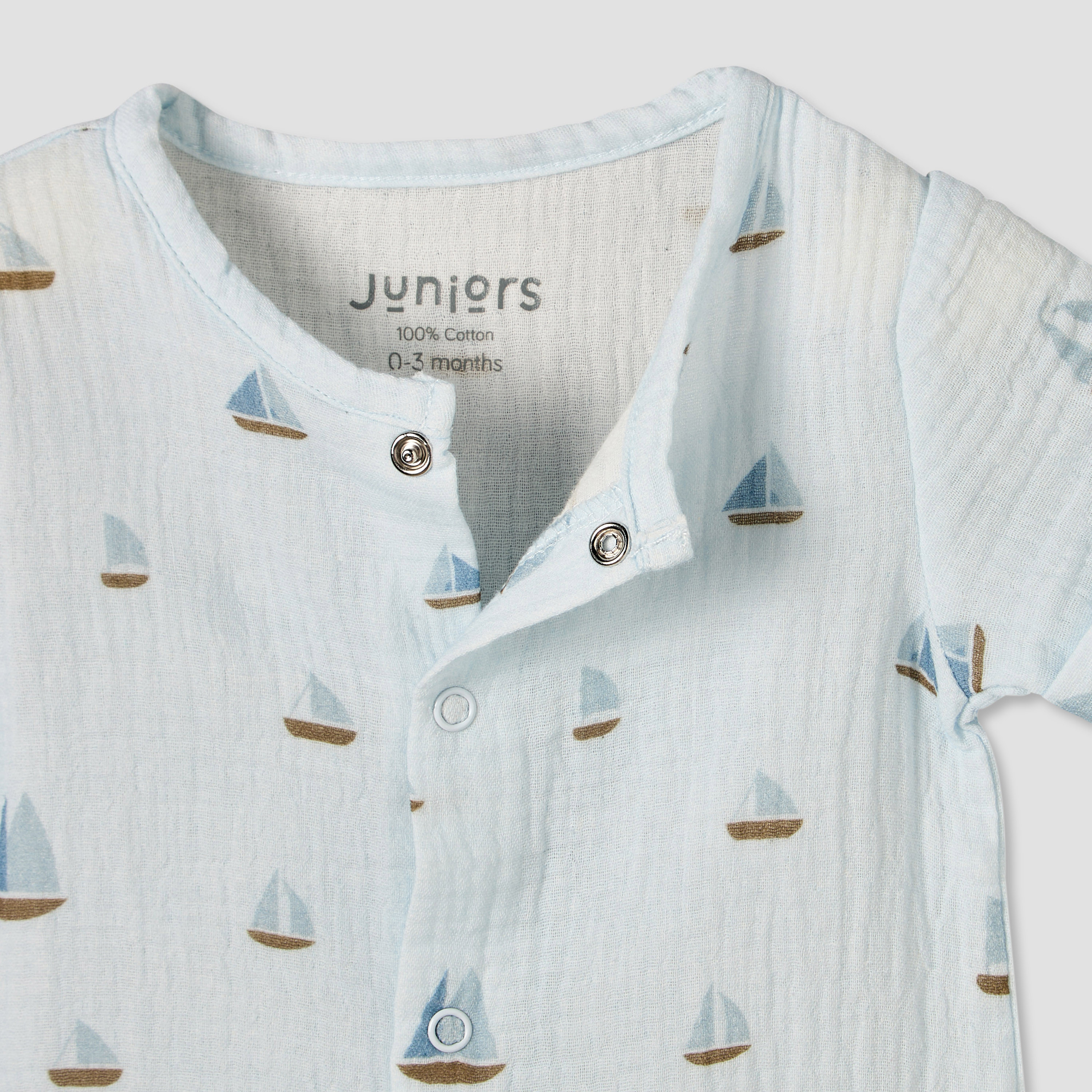 Juniors Crew Neck Short Sleeves Romper with Snap Button Closure-baby-boys-clothing-rompers-image-3