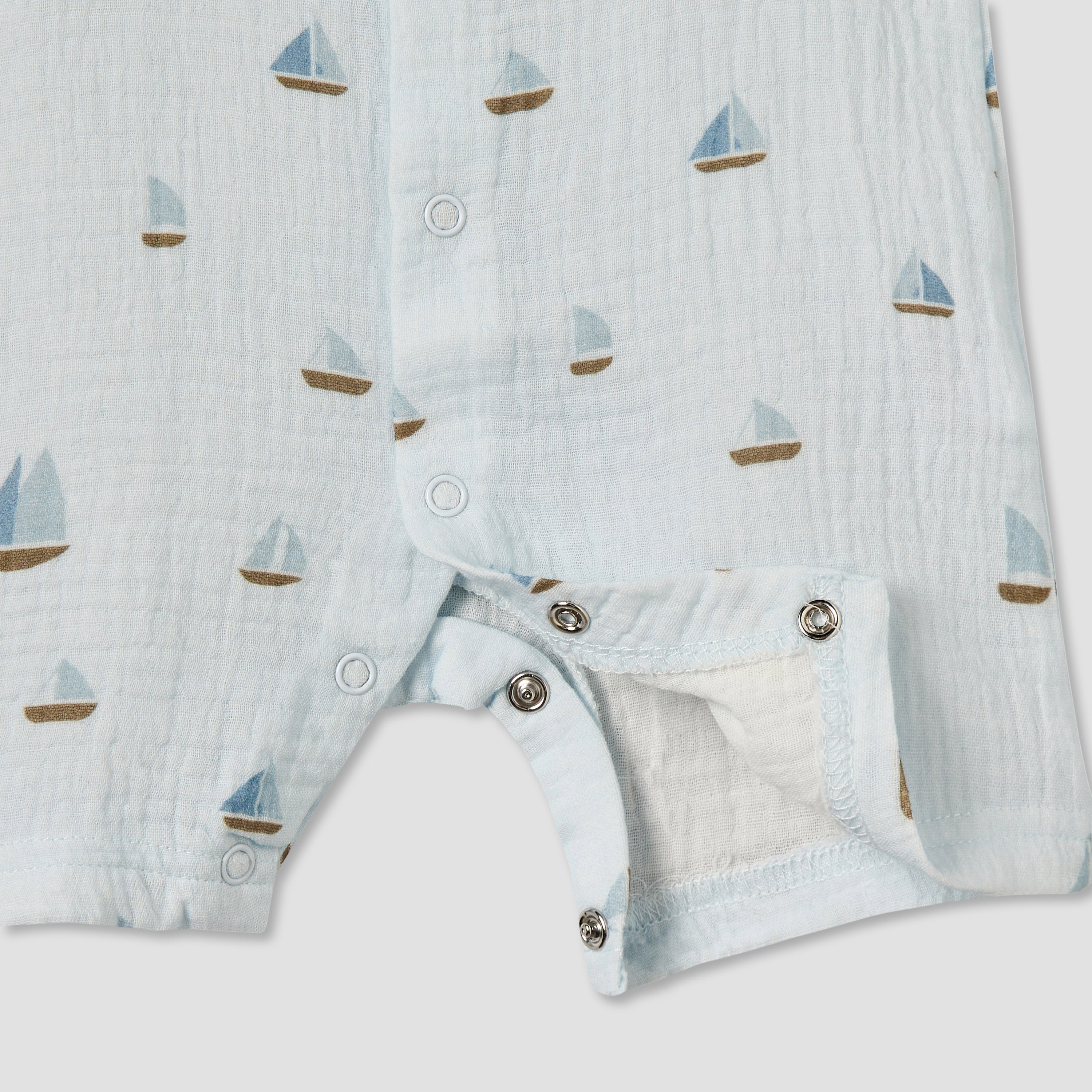 Juniors Crew Neck Short Sleeves Romper with Snap Button Closure-baby-boys-clothing-rompers-image-4