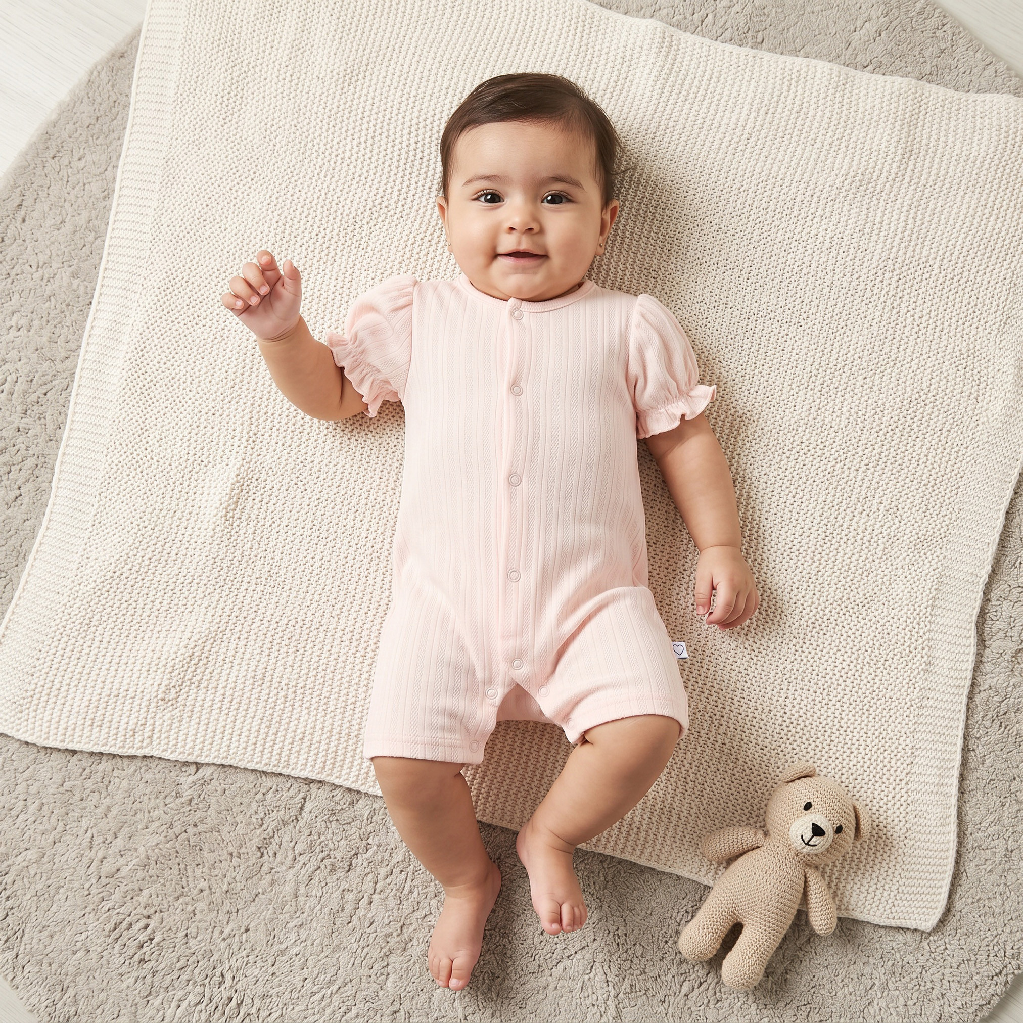 Juniors Crew Neck Short Sleeves Romper with Snap Button Closure-baby-girls-clothing-rompers-image-1