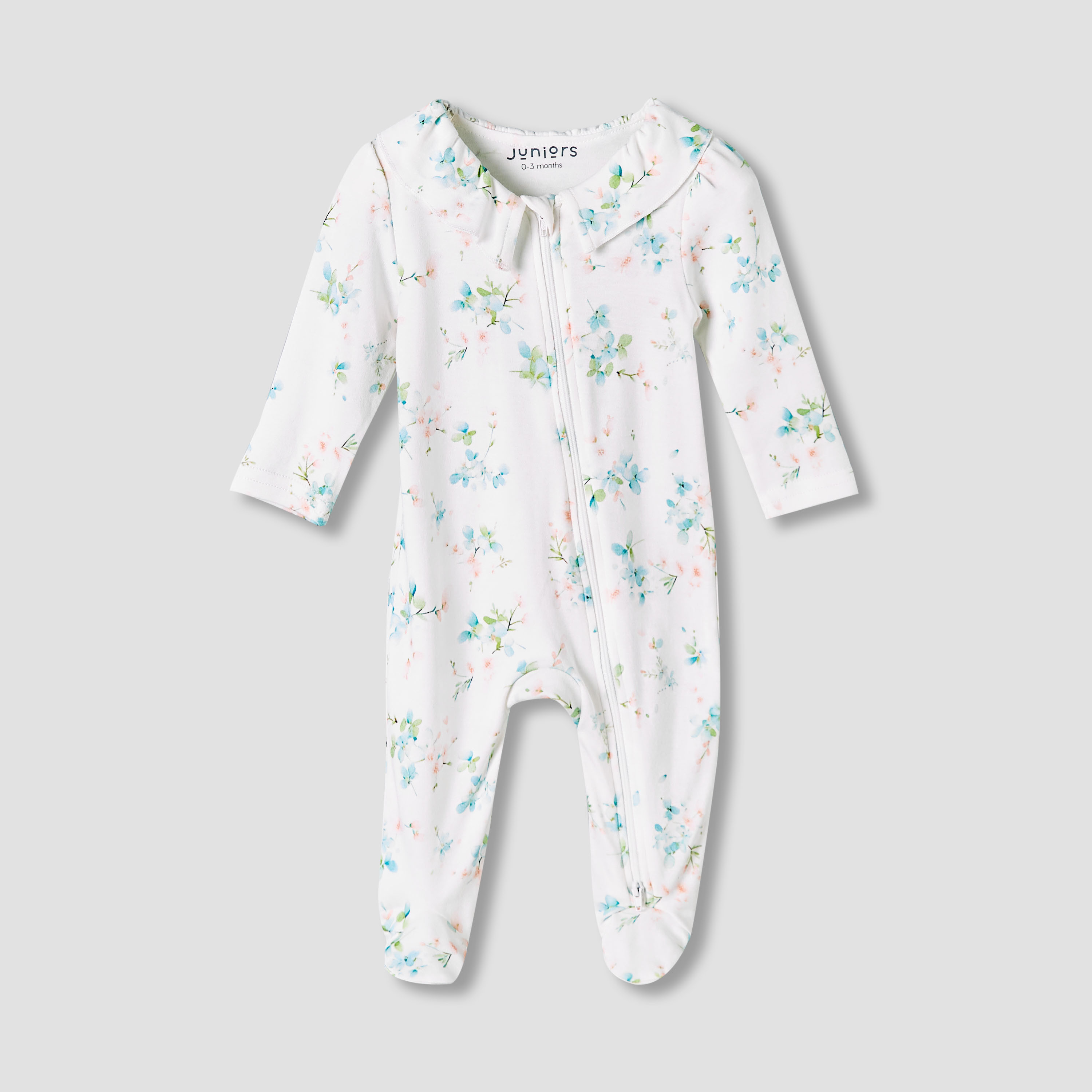 Juniors Bamboo Cotton Collared Long Sleeves Sleepsuit with Floral Print-baby-girls-clothing-nightwear-sleepsuits-image-2