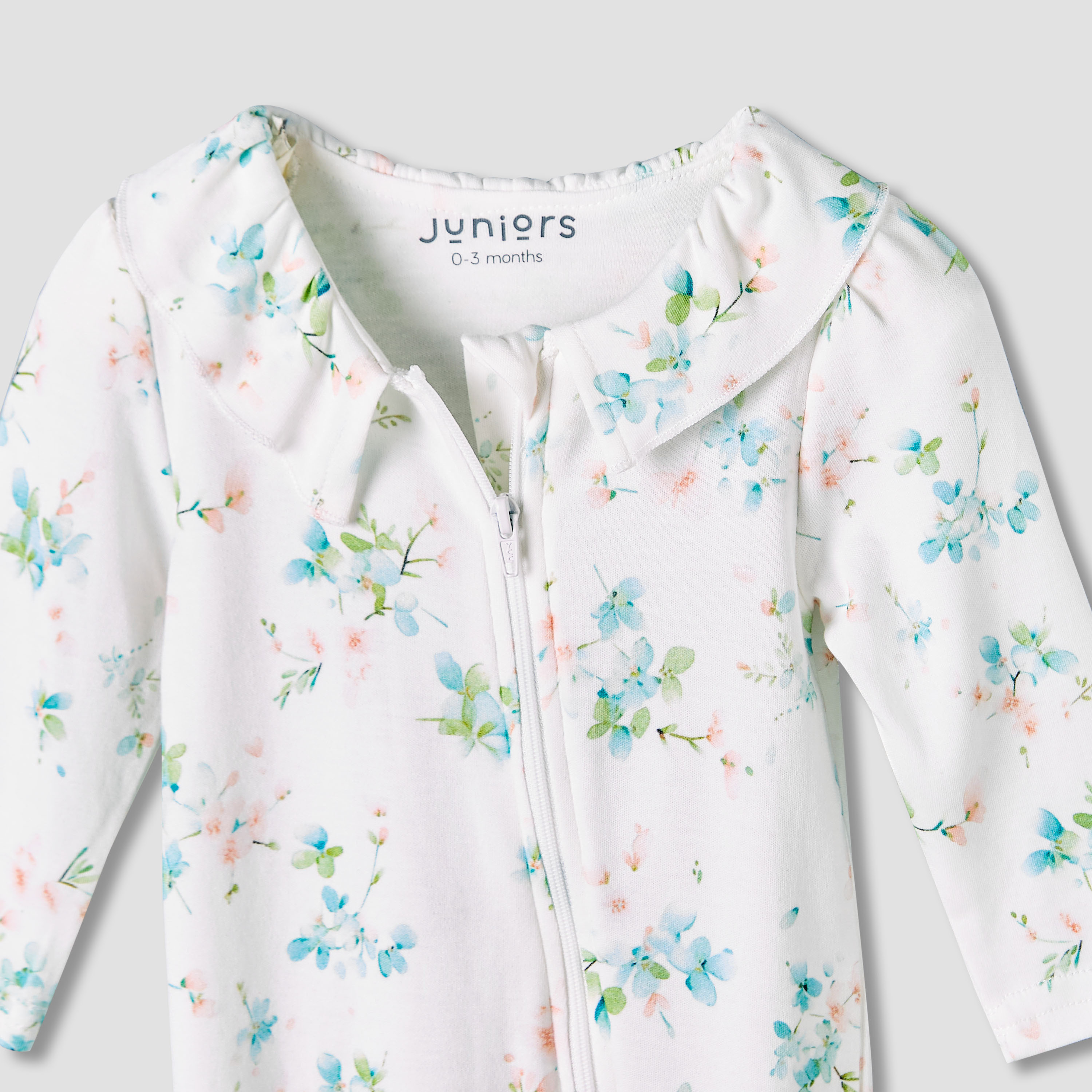 Juniors Bamboo Cotton Collared Long Sleeves Sleepsuit with Floral Print-baby-girls-clothing-nightwear-sleepsuits-image-4