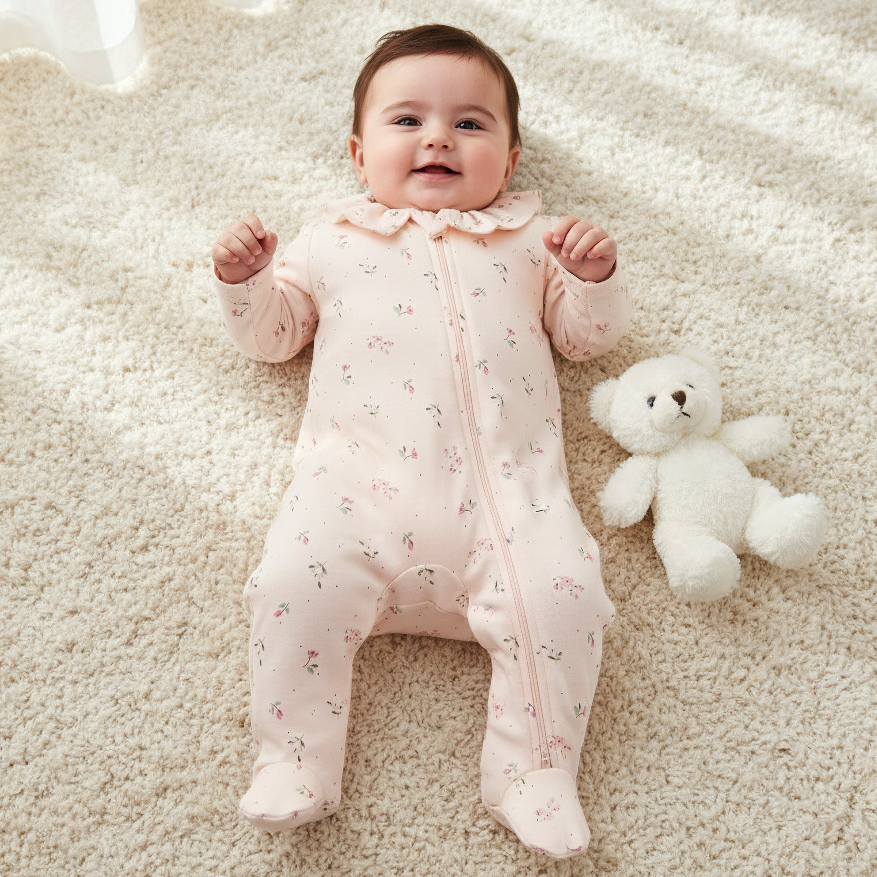 Juniors Bamboo Cotton Collared Long Sleeve Sleepsuit with Floral Print-baby-girls-clothing-nightwear-sleepsuits-image-1