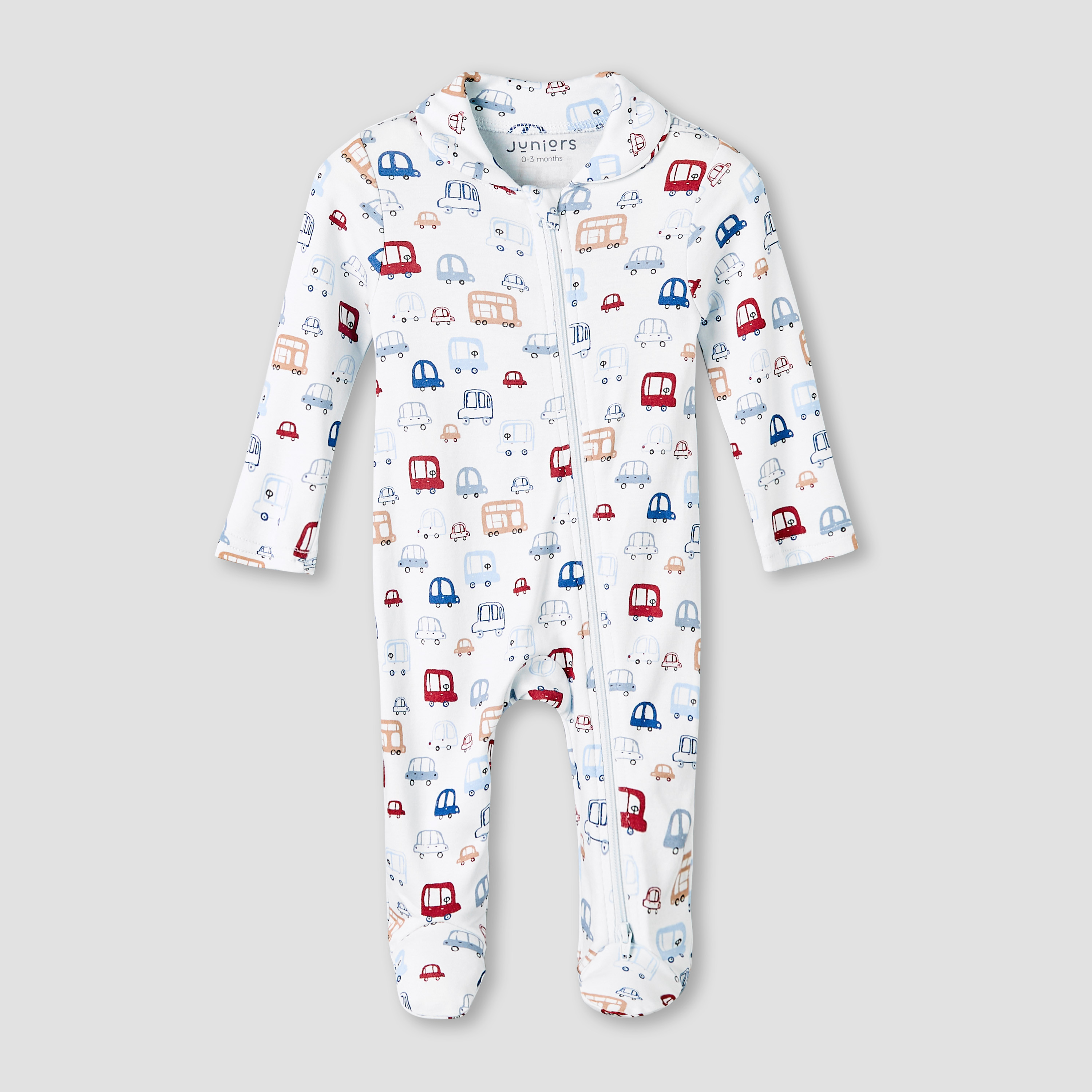 Juniors Bamboo Cotton Collared Long Sleeve Sleepsuit with Vehicle Print-baby-boys-clothing-nightwear-sleepsuits-image-2