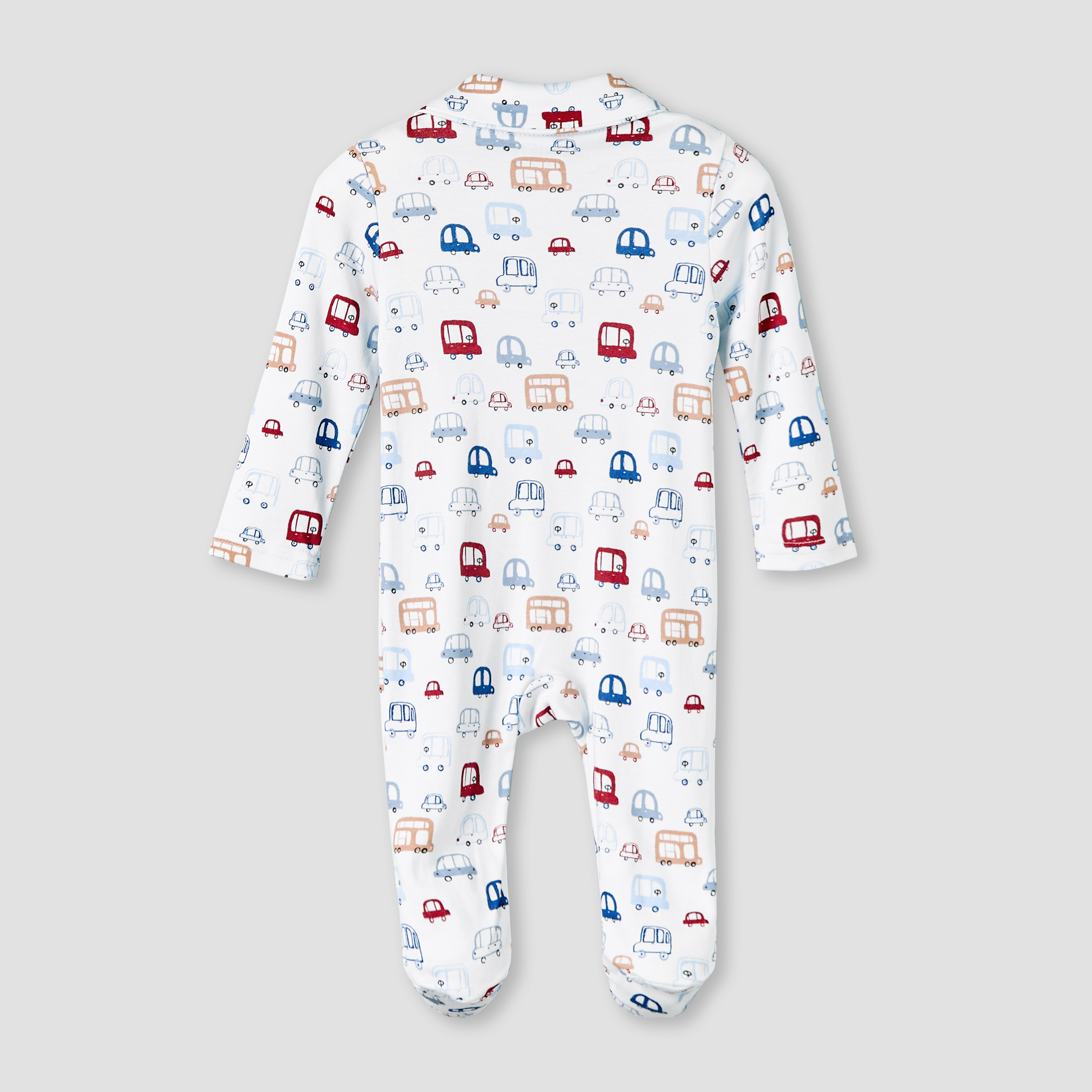 Juniors Bamboo Cotton Collared Long Sleeve Sleepsuit with Vehicle Print-baby-boys-clothing-nightwear-sleepsuits-image-3