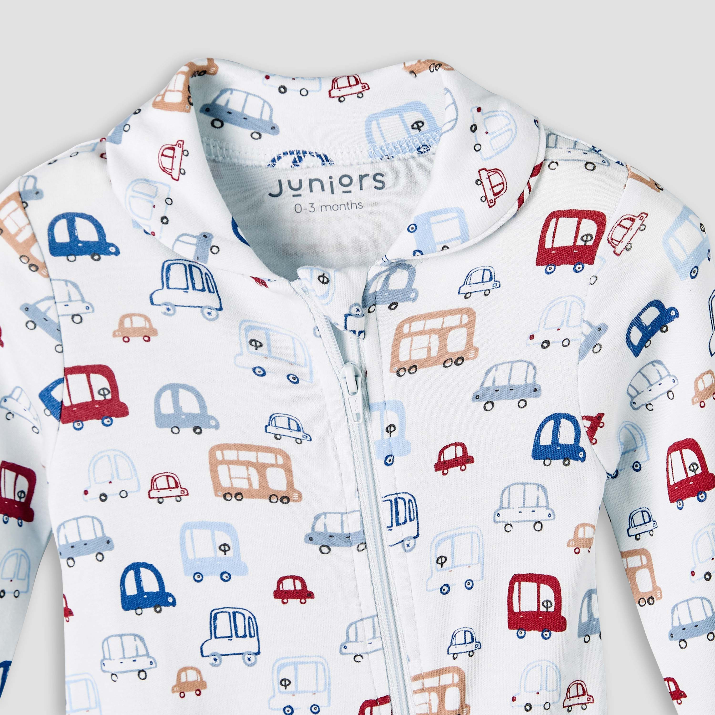 Juniors Bamboo Cotton Collared Long Sleeve Sleepsuit with Vehicle Print-baby-boys-clothing-nightwear-sleepsuits-image-4