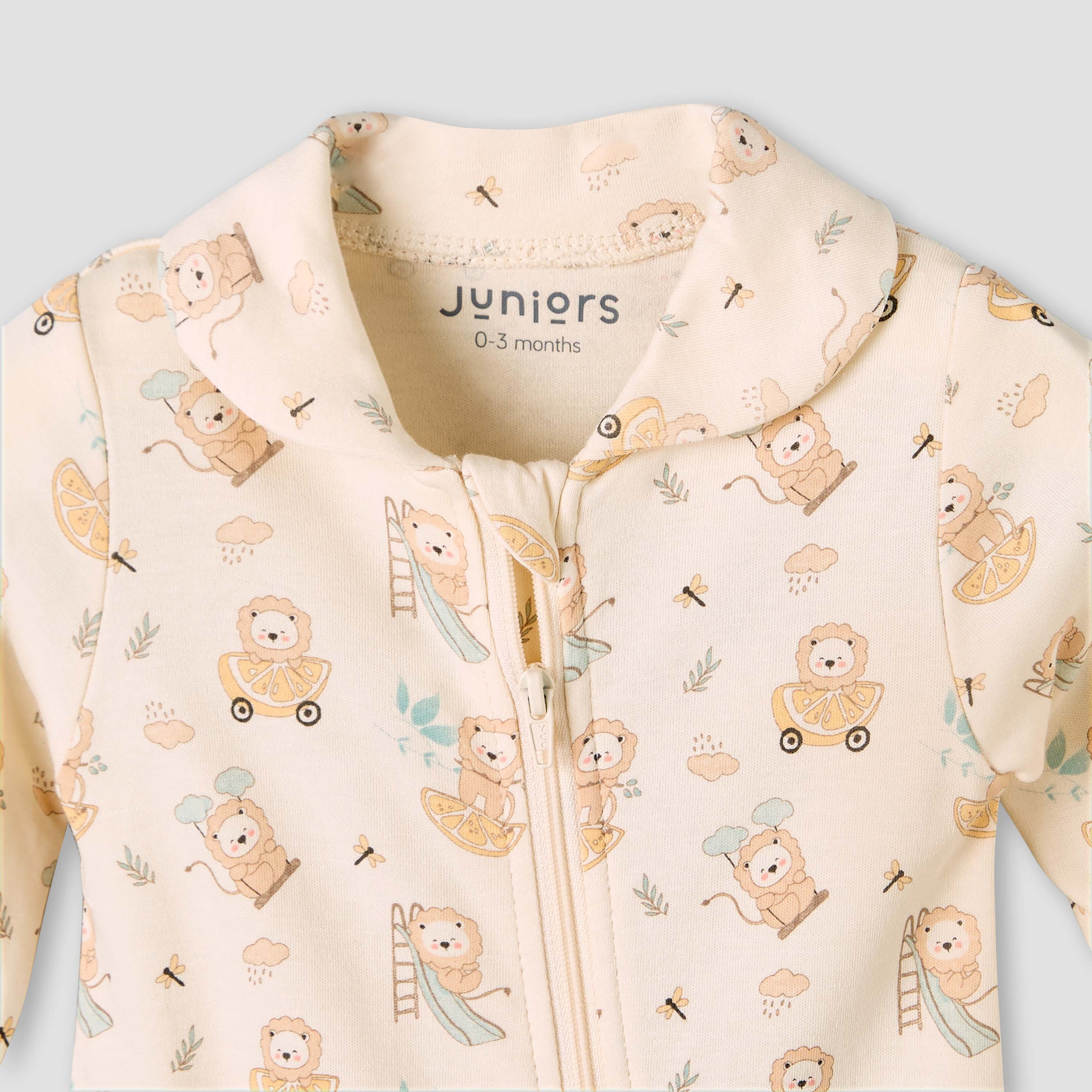 Juniors Bamboo Cotton Collared Long Sleeve Sleepsuit with Lion Print-baby-boys-clothing-nightwear-sleepsuits-image-4