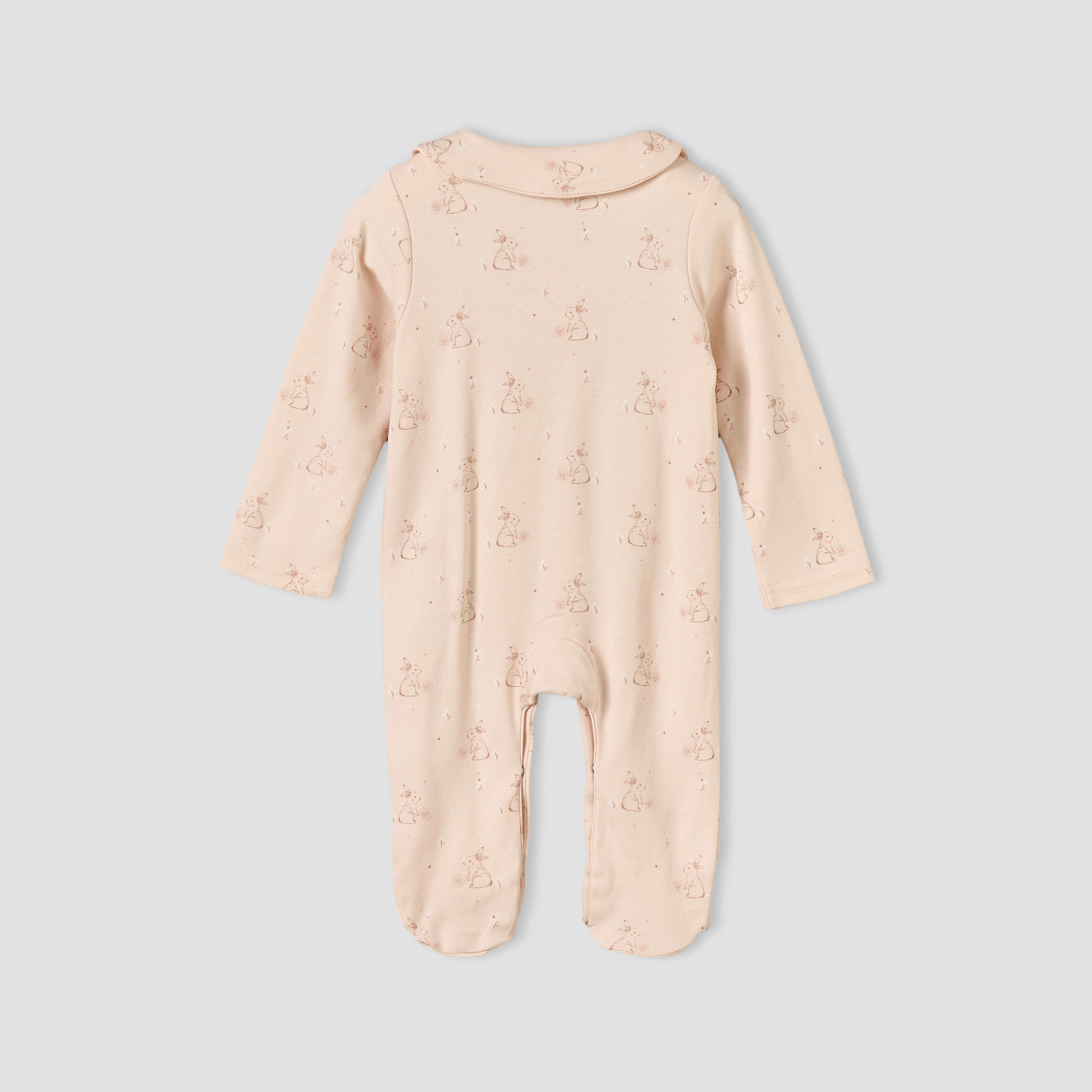 Juniors Cotton Collared Long Sleeves Sleepsuit with Bunny Print-baby-girls-clothing-nightwear-sleepsuits-image-2