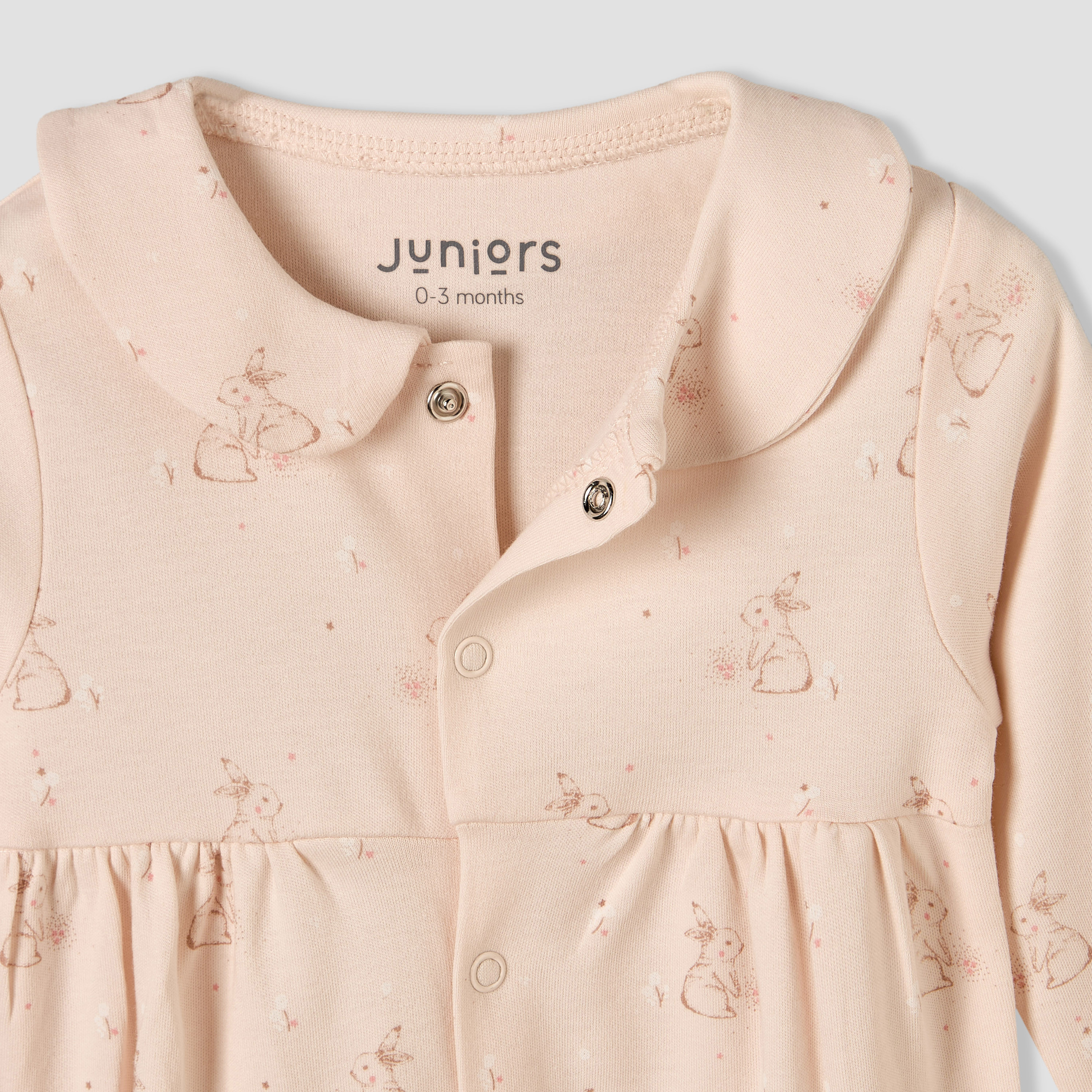 Juniors Cotton Collared Long Sleeves Sleepsuit with Bunny Print-baby-girls-clothing-nightwear-sleepsuits-image-3