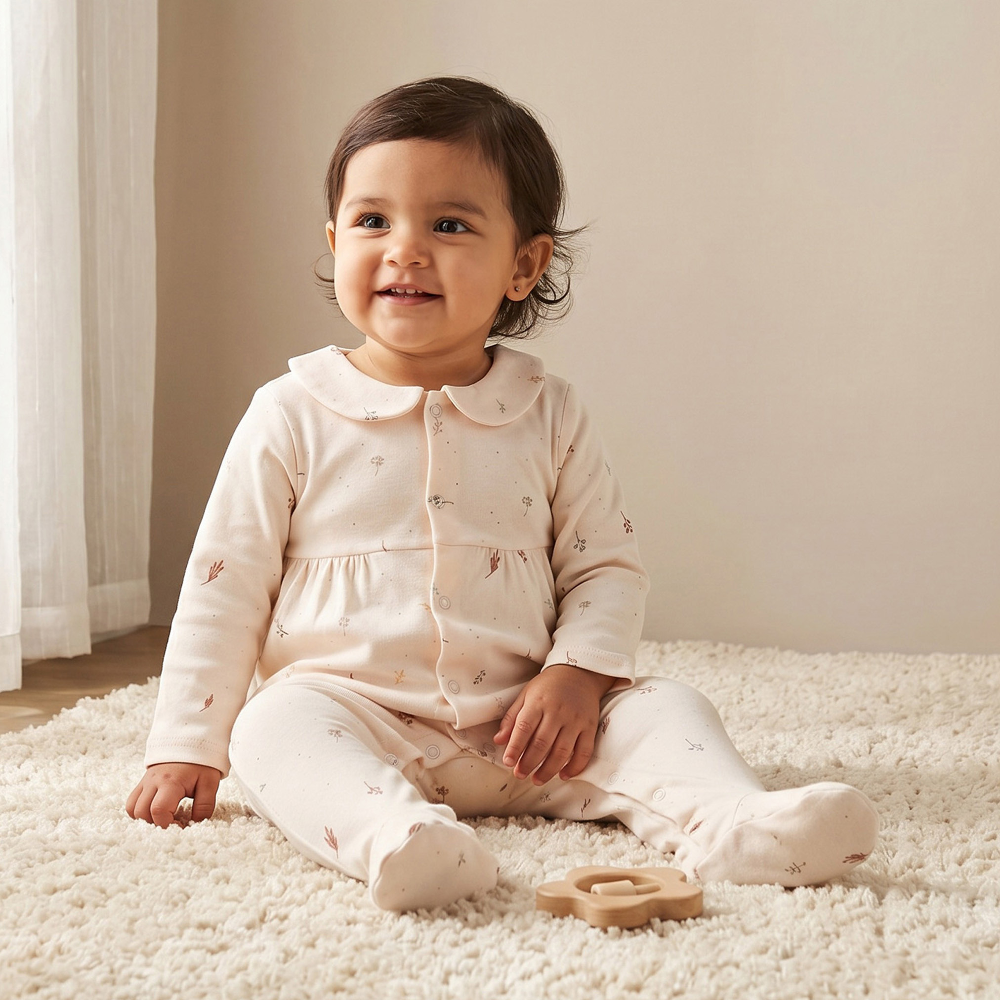 بدلة نوم قطن بياقة وأكمام طويلة وطبعات من جونيورز-baby-girls-clothing-nightwear-sleepsuits-image-1