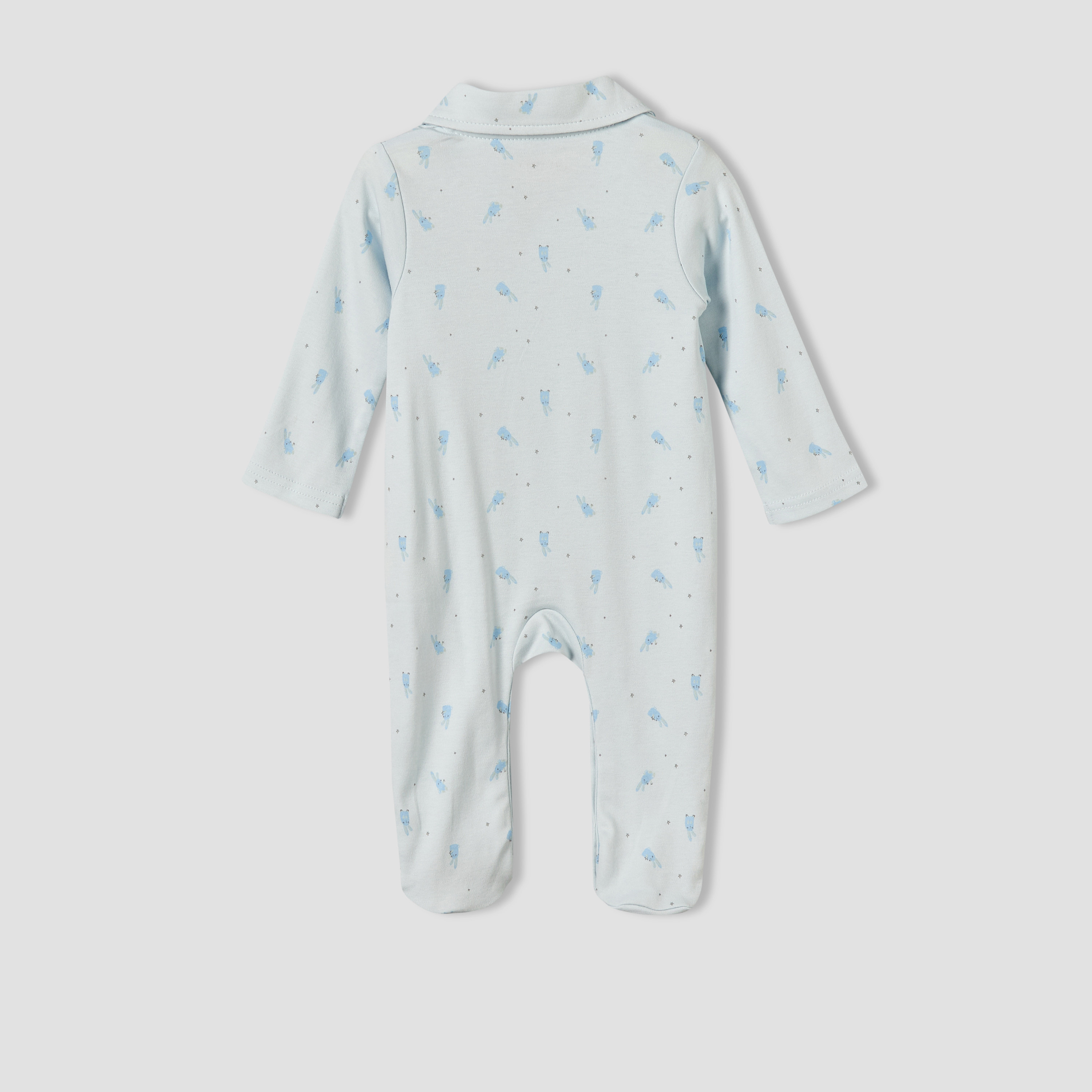 Juniors Cotton Collared Long Sleeves Sleepsuit with Bunny Print-baby-boys-clothing-nightwear-sleepsuits-image-2