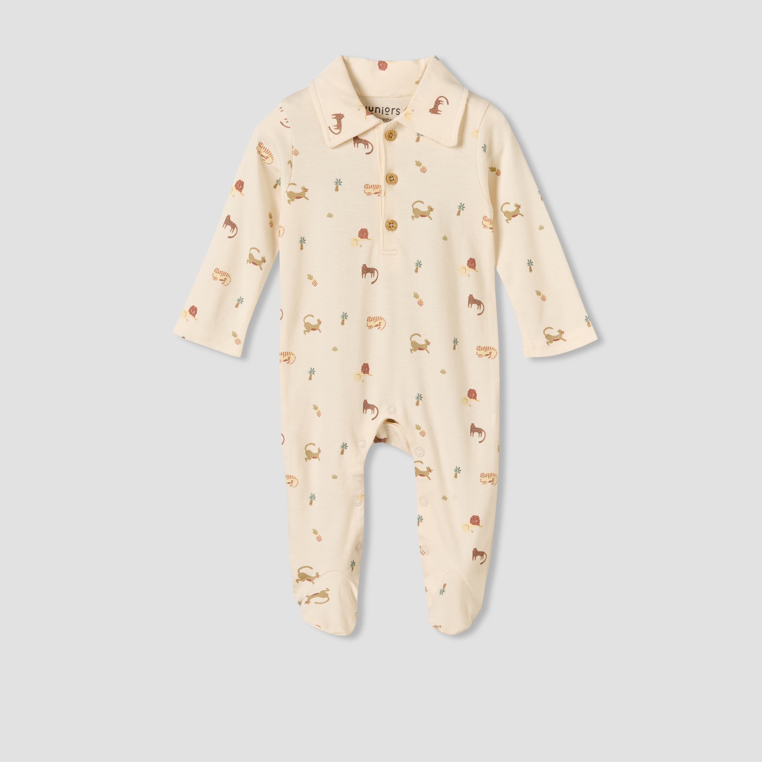 Juniors Cotton Collared Long Sleeves Sleepsuit with Safari Print-baby-boys-clothing-nightwear-sleepsuits-image-1
