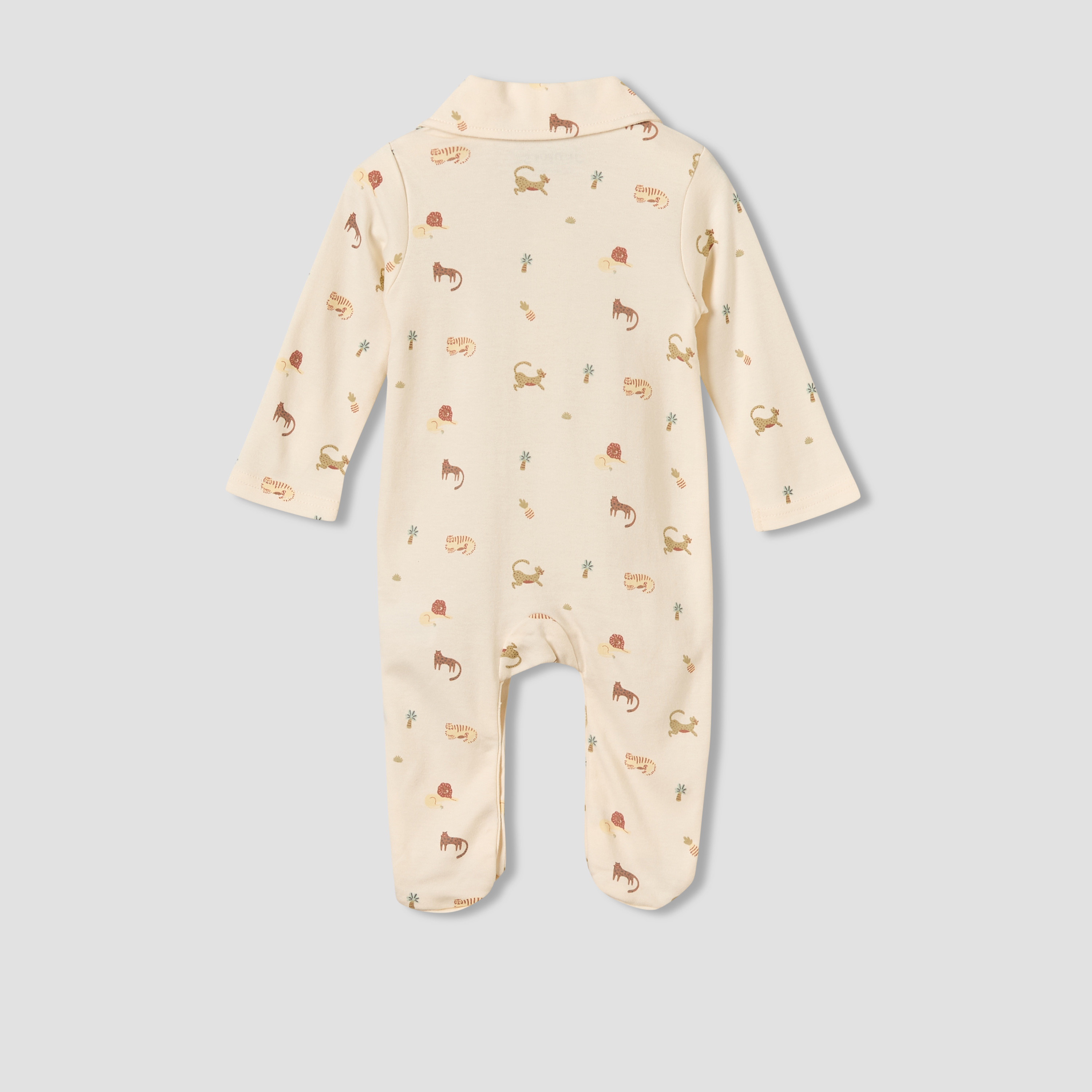 Juniors Cotton Collared Long Sleeves Sleepsuit with Safari Print-baby-boys-clothing-nightwear-sleepsuits-image-2