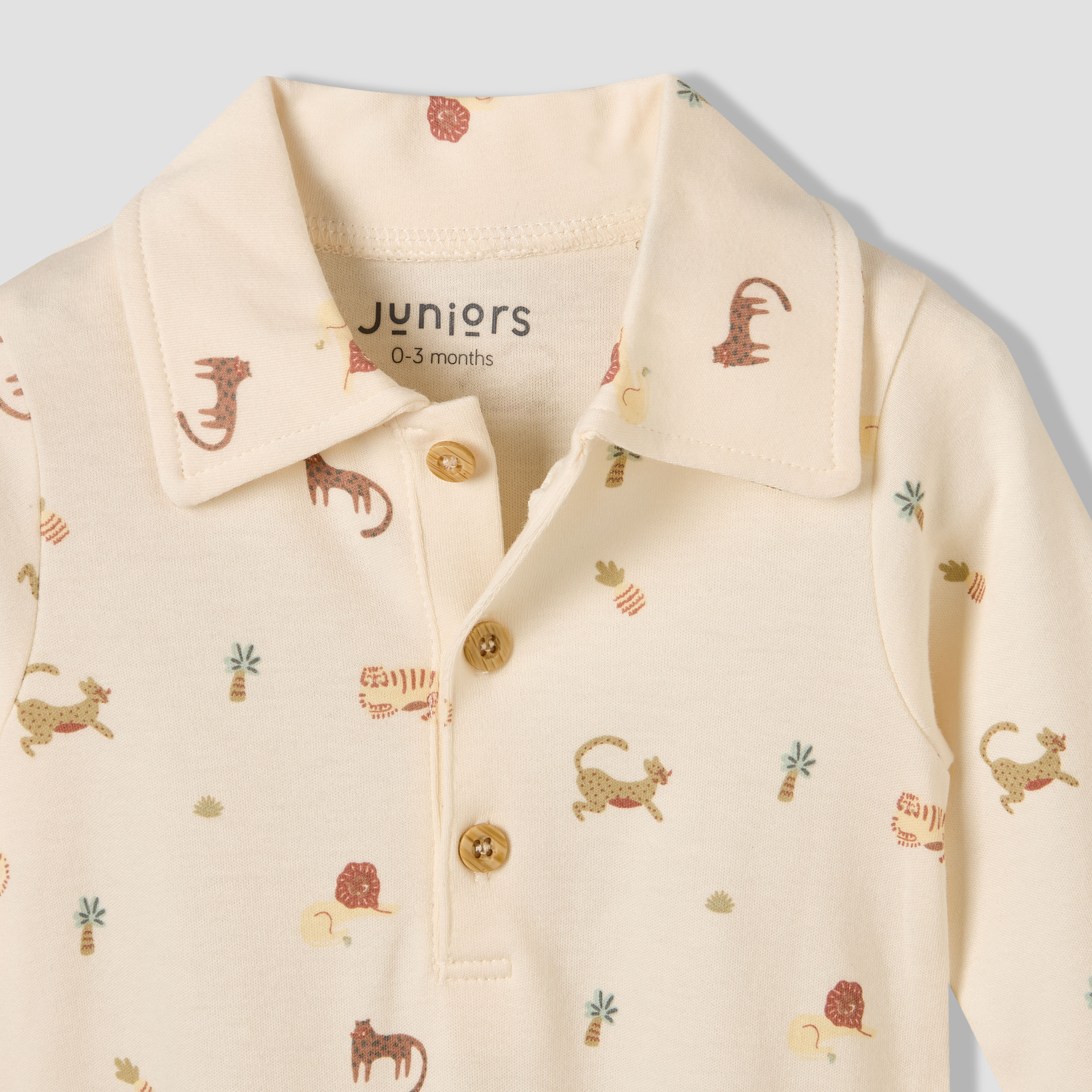 Juniors Cotton Collared Long Sleeves Sleepsuit with Safari Print-baby-boys-clothing-nightwear-sleepsuits-image-3
