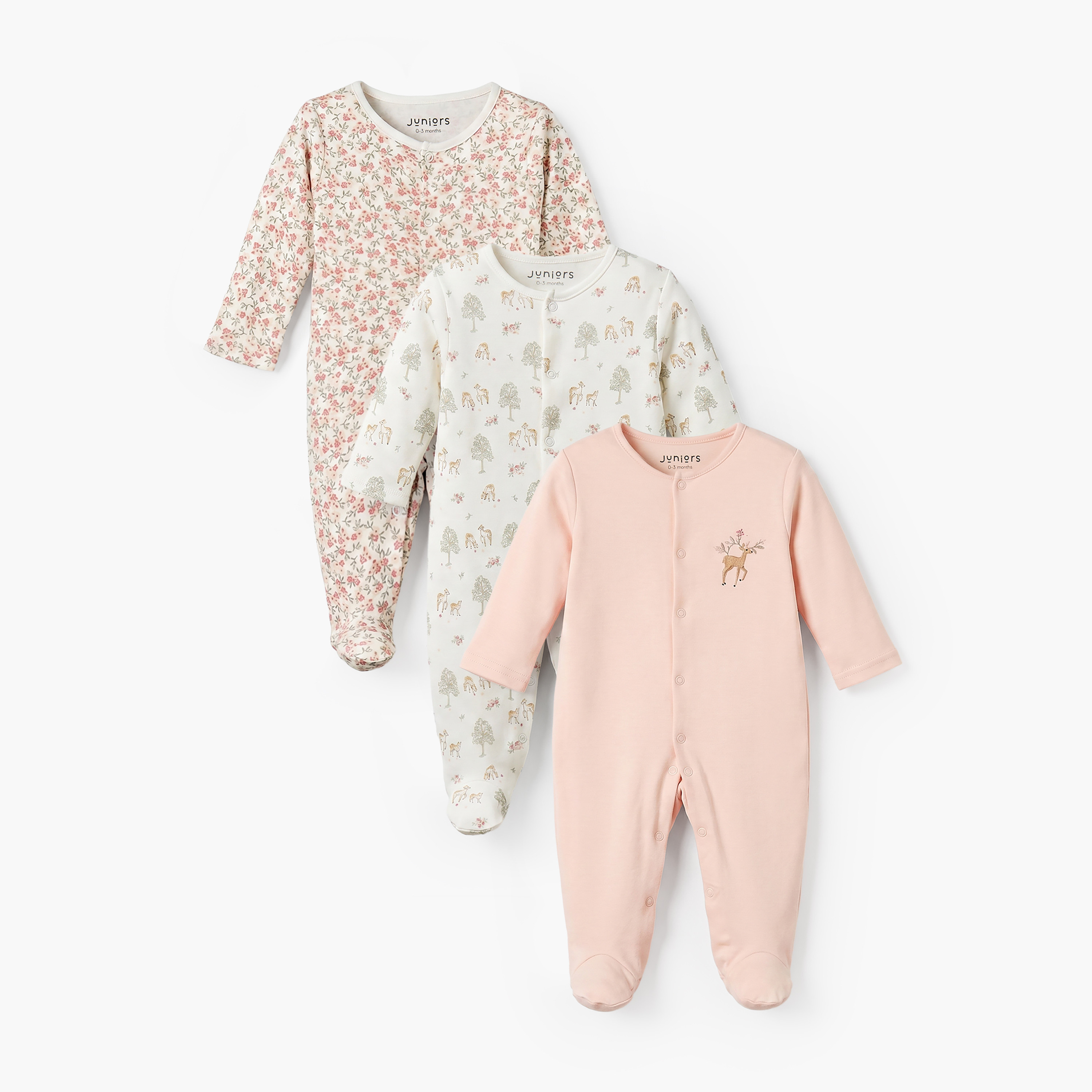 طقم بدلة نوم برقبة ضيقة وأكمام طويلة وطبعات 3 قطع من جونيورز-baby-girls-clothing-nightwear-sleepsuits-image-1