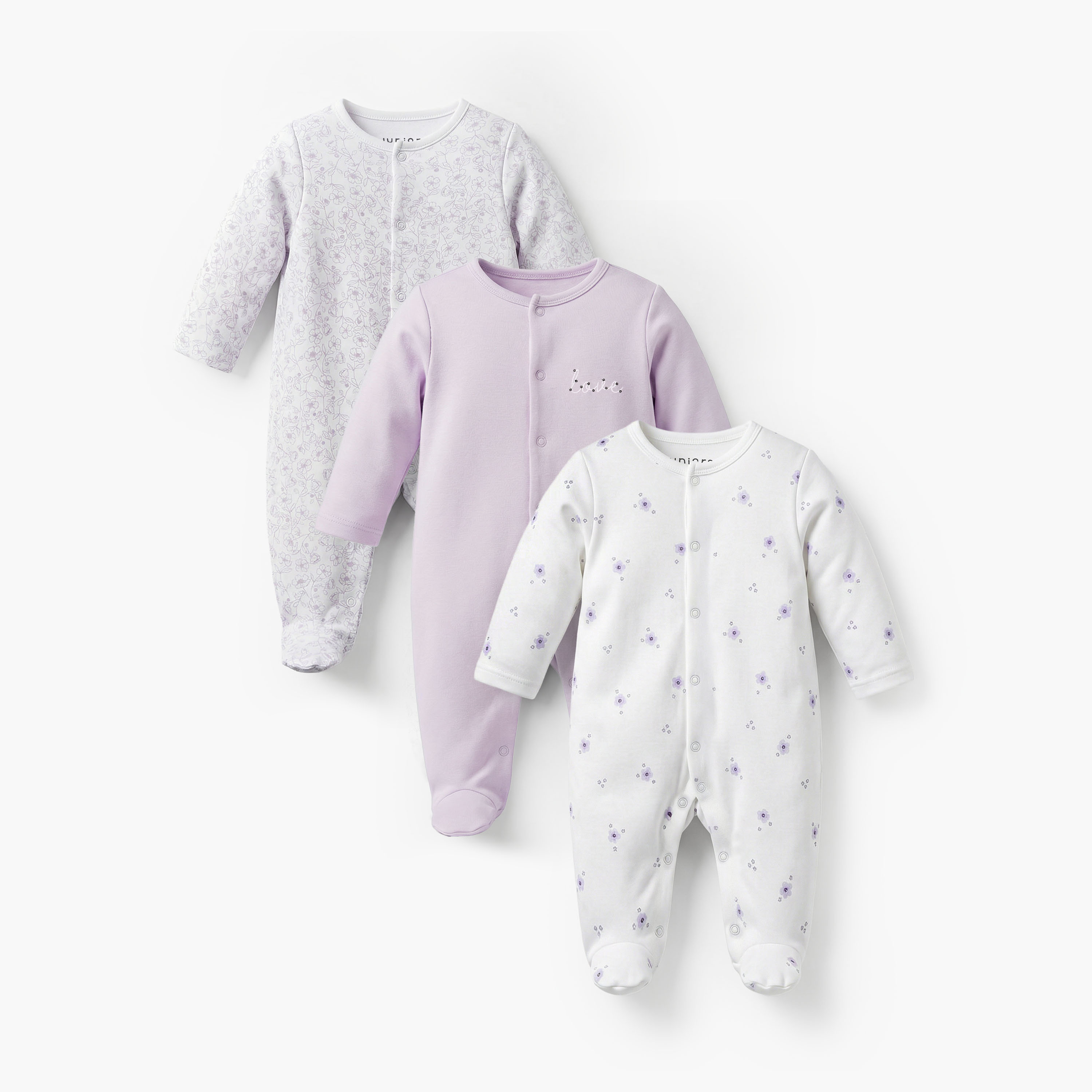 بدلة نوم قطن خيزران بأكمام طويلة وياقة مستديرة وطبعات من جونيورز - عبوة من 3 قطع-baby-girls-clothing-nightwear-sleepsuits-image-1