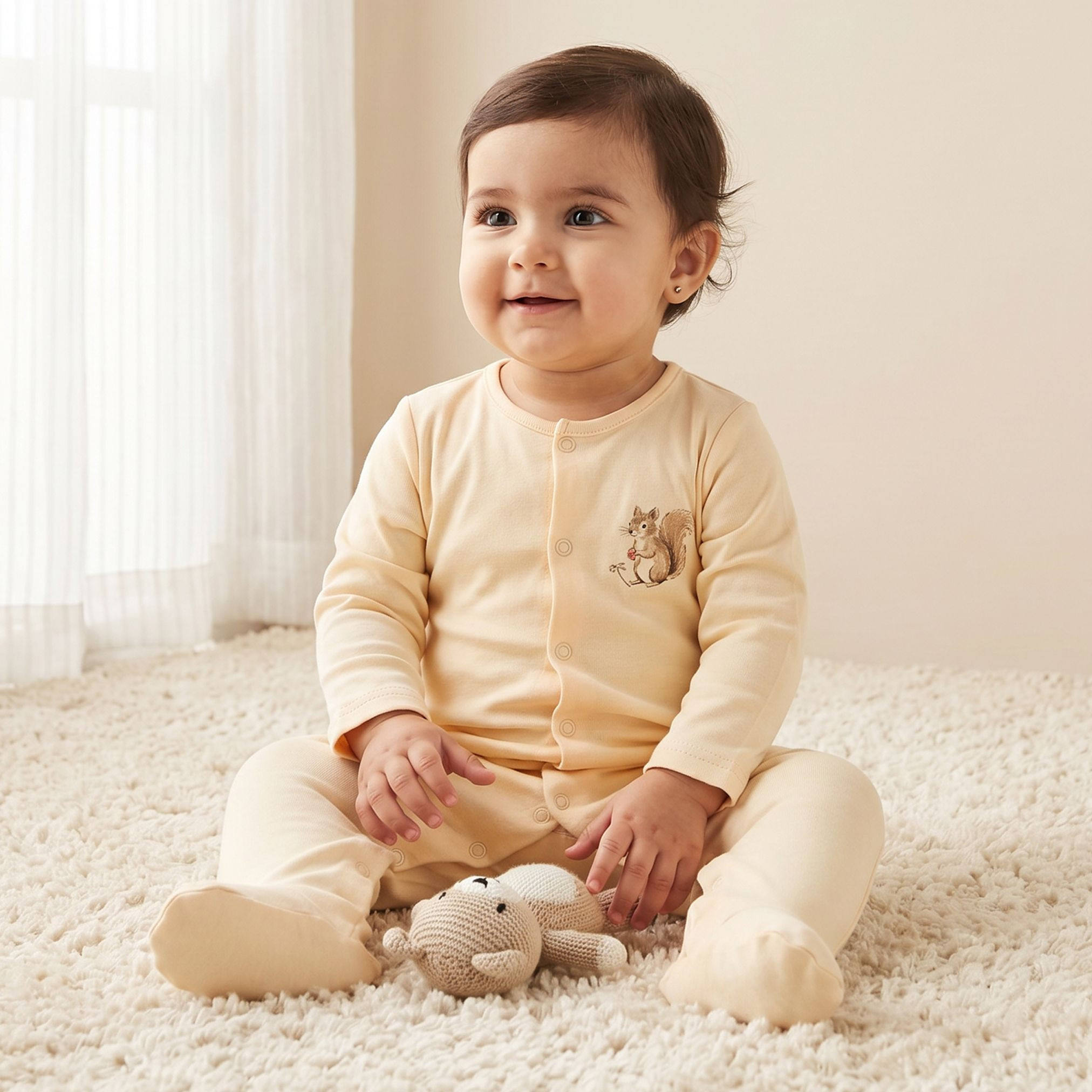 بدلة نوم قطن برقبة ضيقة وأكمام طويلة وطبعات من جونيورز - عبوة من 3 قطع-baby-girls-clothing-nightwear-sleepsuits-image-2