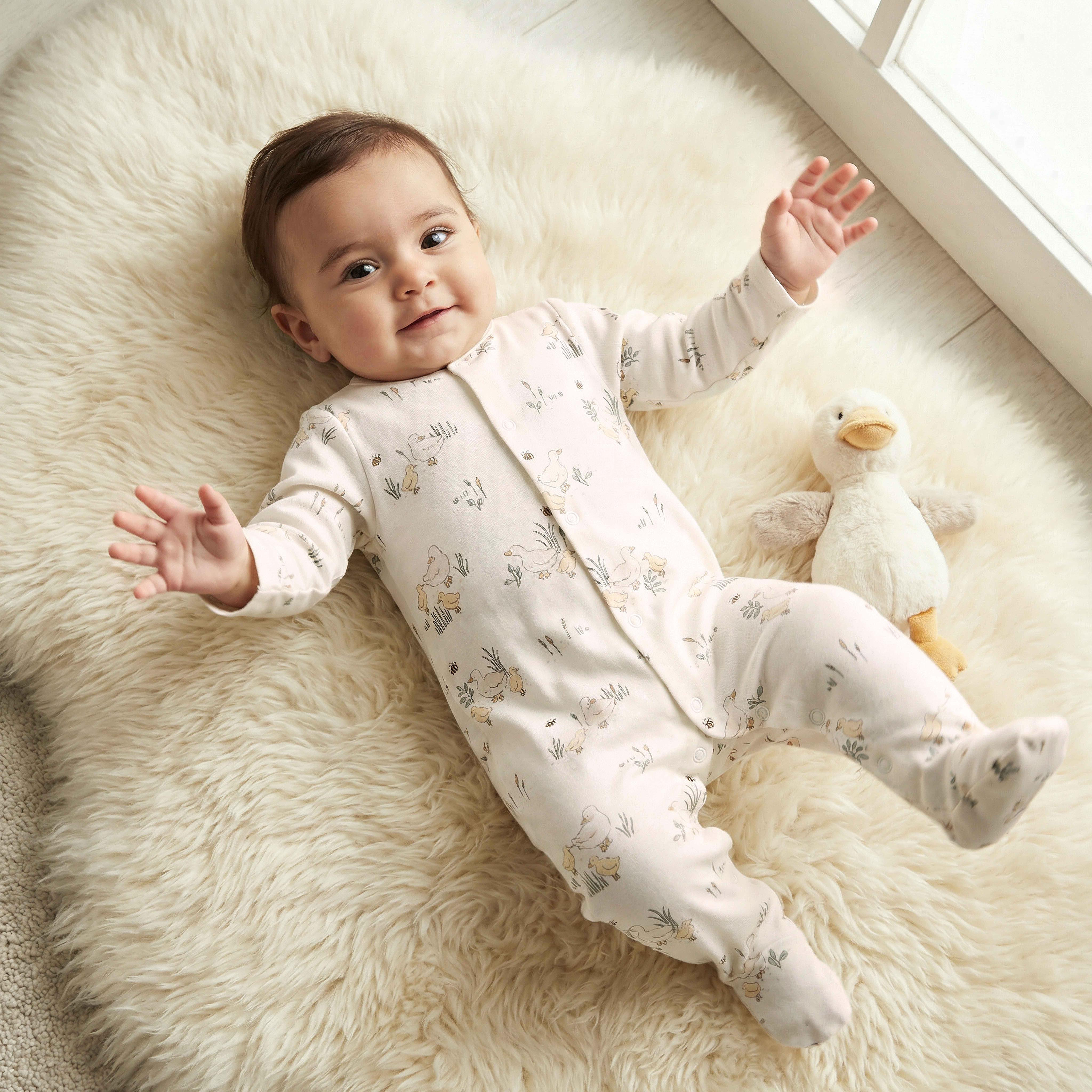 Pack of 3 Juniors Bamboo Cotton Round Neck Long Sleeves Sleepsuit with Duck Print-baby-girls-clothing-nightwear-sleepsuits-image-2