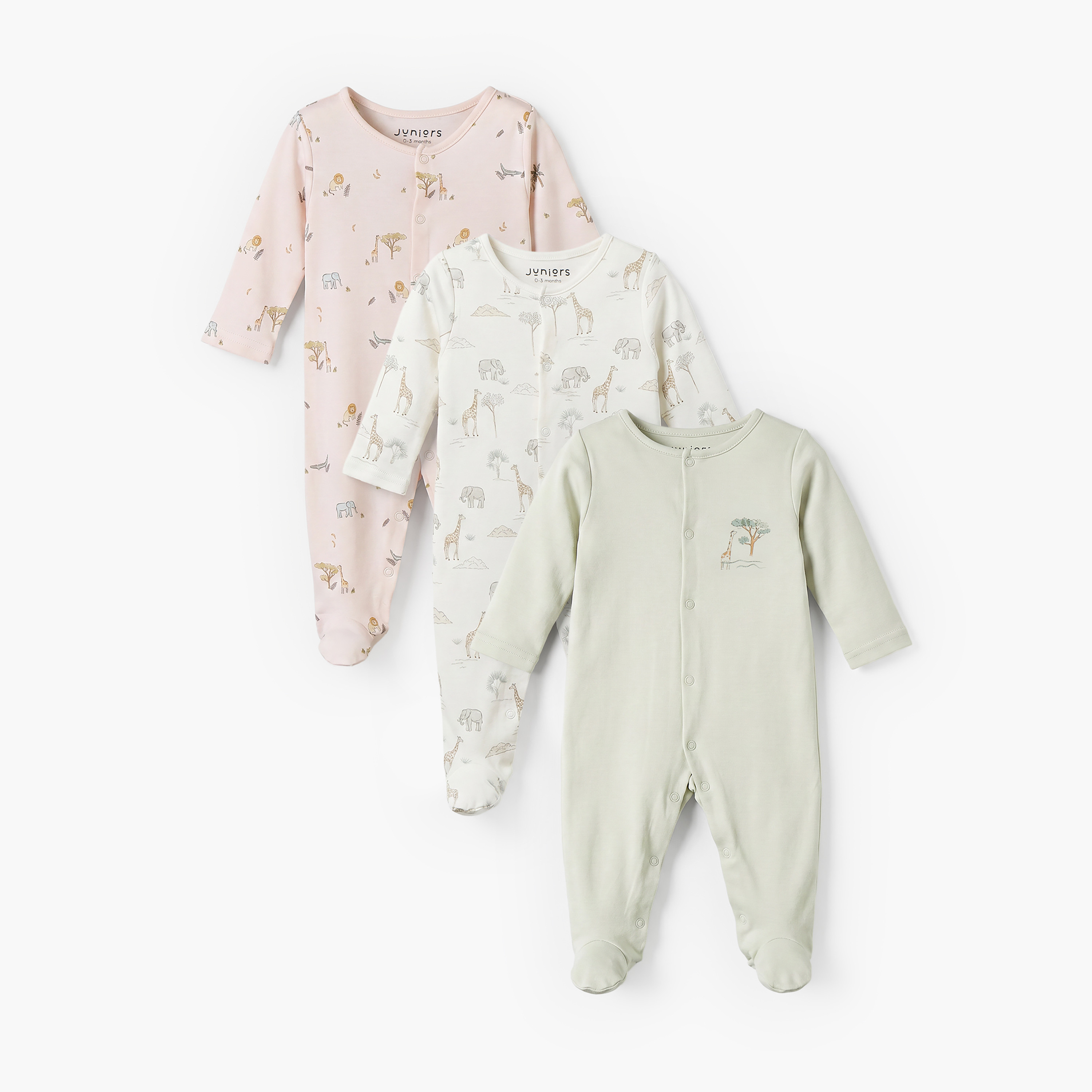 طقم بدلات نوم 3 قطع برقبة ضيقة وأكمام طويلة وطبعات زرافة من جونيورز-baby-boys-clothing-nightwear-sleepsuits-image-1