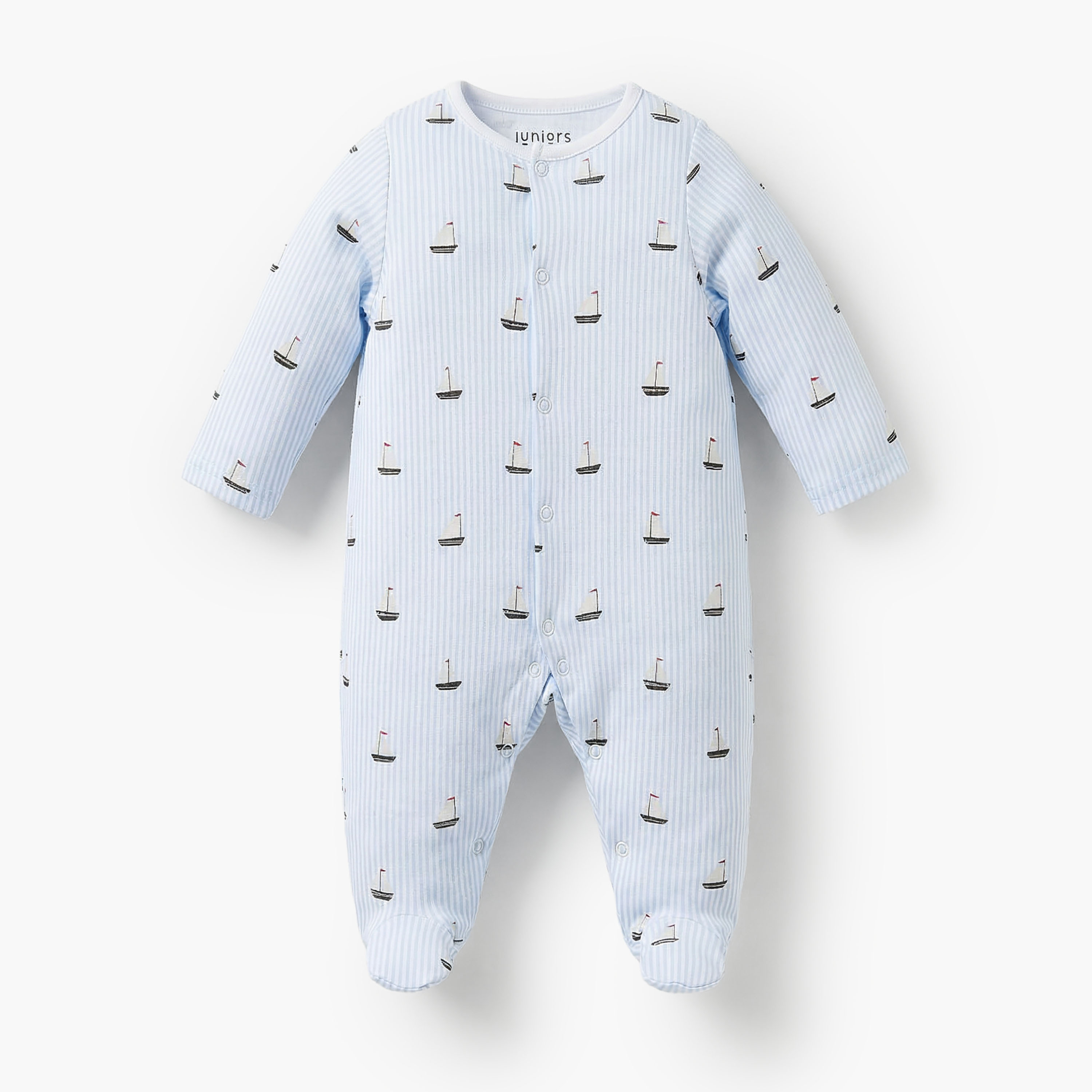 Pack of 3 Juniors Bamboo Round Neck Long Sleeves Sleepsuit with Nautical Print-baby-boys-clothing-nightwear-sleepsuits-image-3