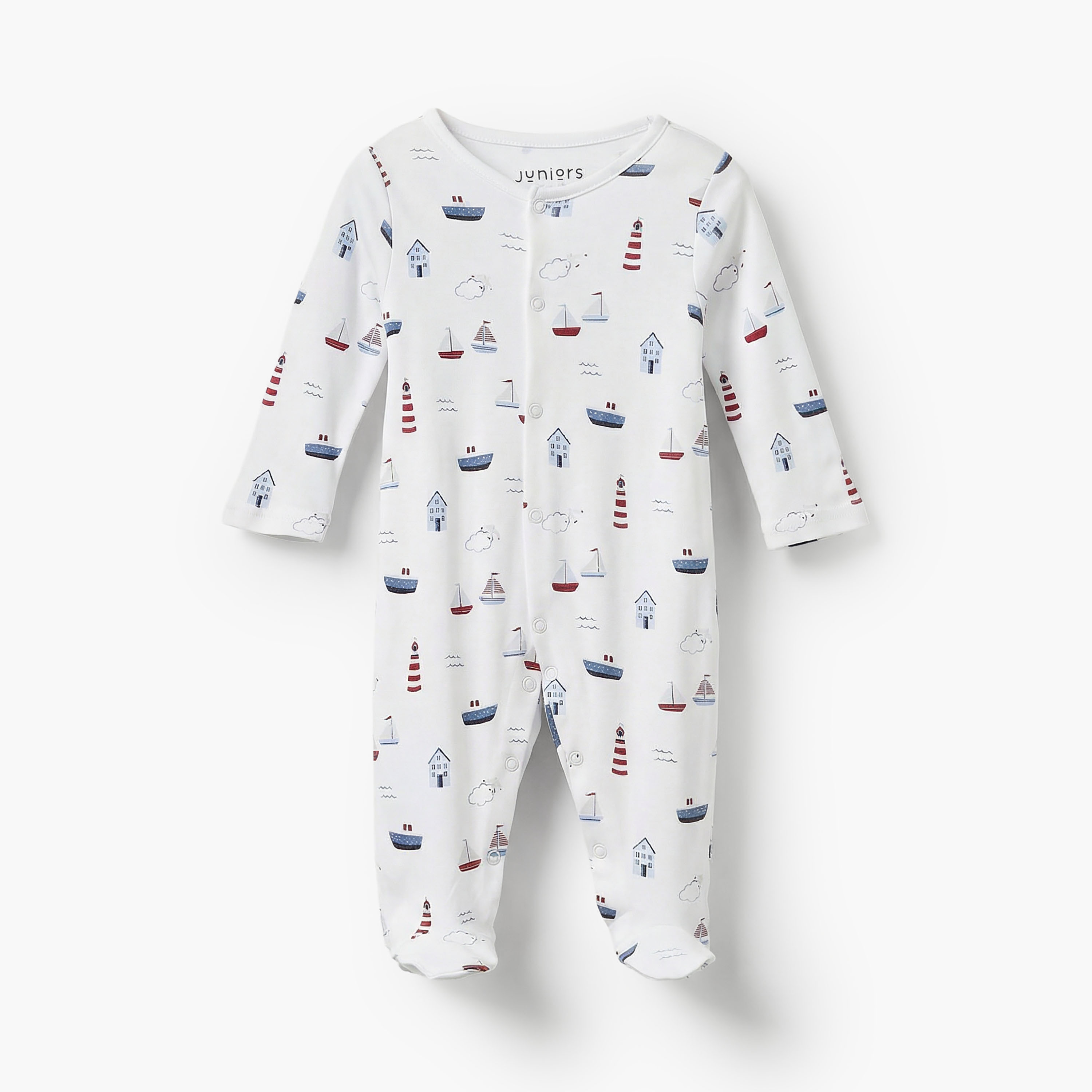 Pack of 3 Juniors Bamboo Round Neck Long Sleeves Sleepsuit with Nautical Print-baby-boys-clothing-nightwear-sleepsuits-image-4