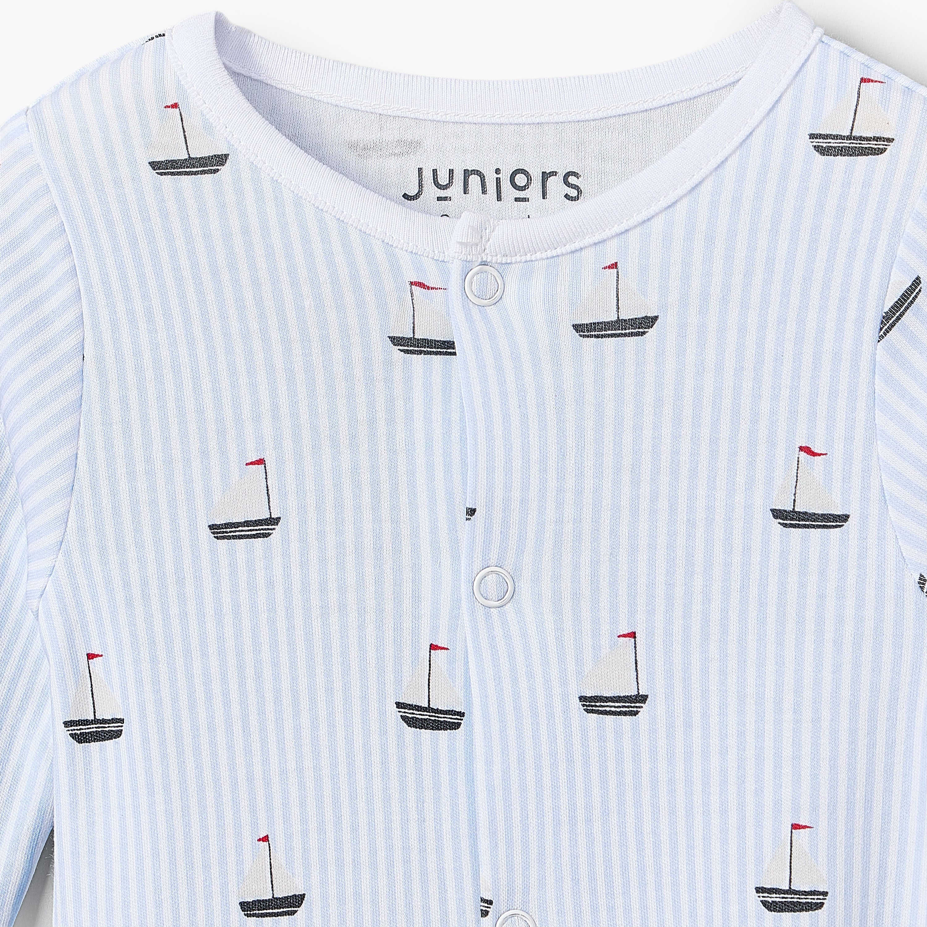 Pack of 3 Juniors Bamboo Round Neck Long Sleeves Sleepsuit with Nautical Print-baby-boys-clothing-nightwear-sleepsuits-image-6