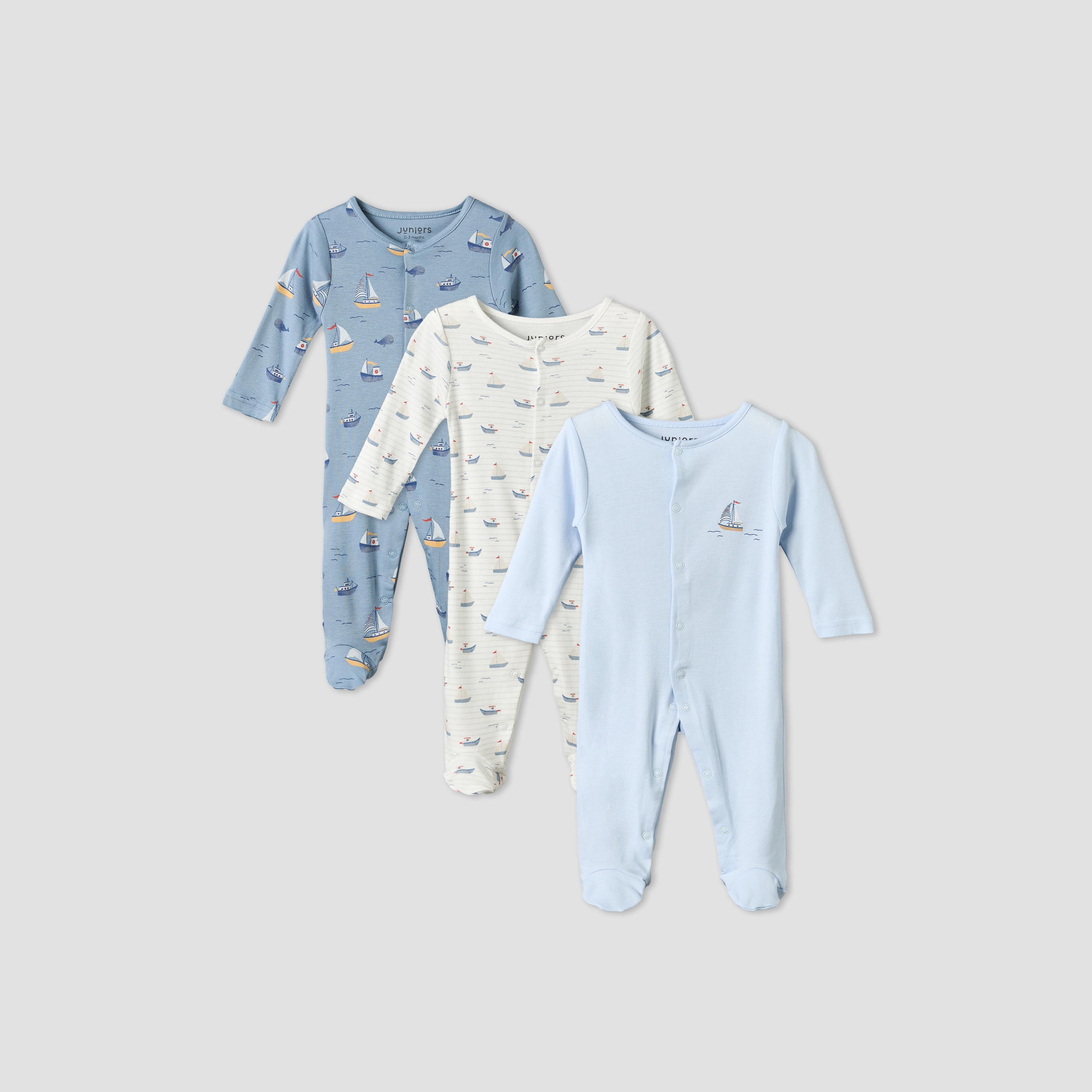 بدلة نوم بياقة مستديرة وأكمام طويلة وطبعات من جونيورز - طقم من 3 قطع-baby-boys-clothing-nightwear-sleepsuits-image-1