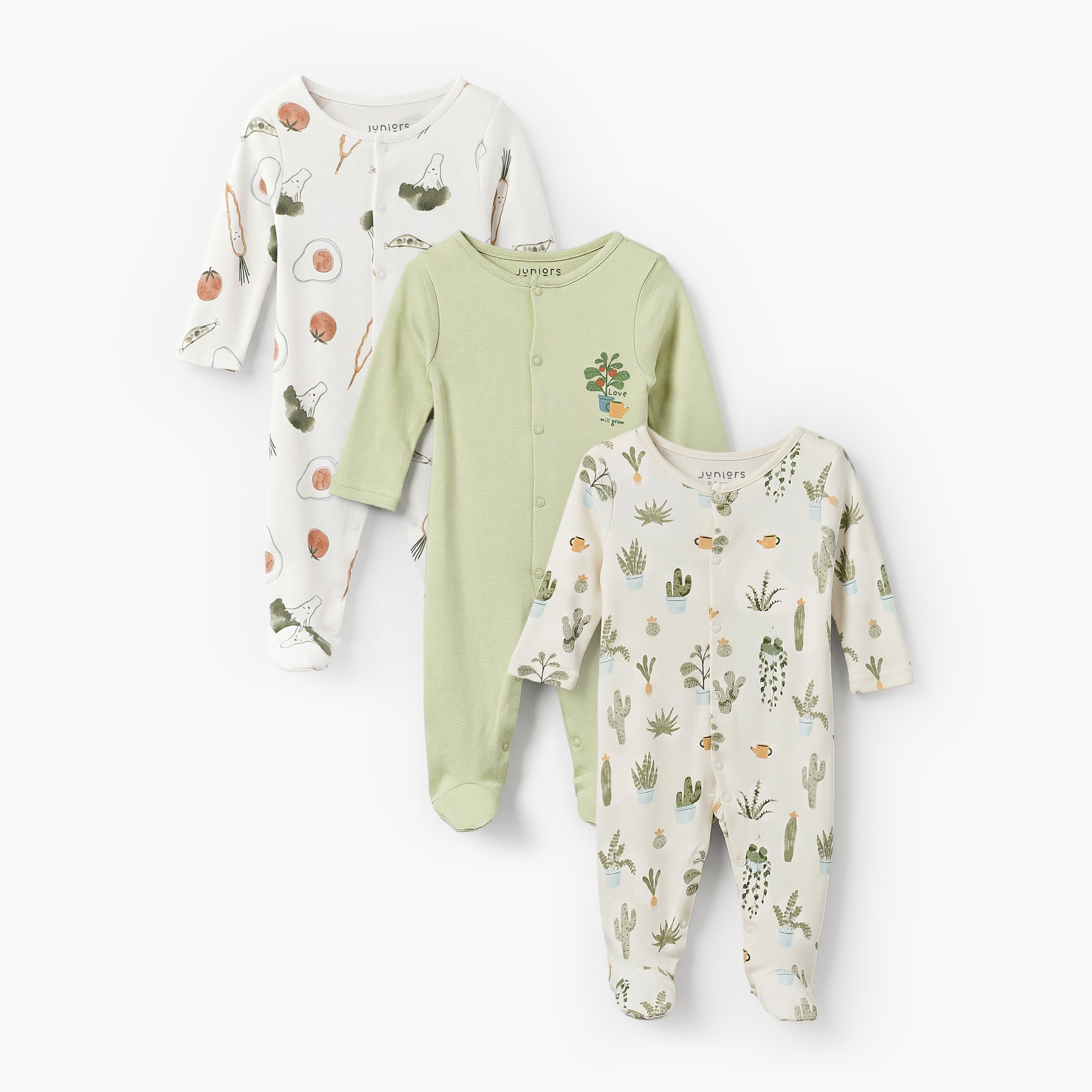 بدلة نوم خيزران بأكمام طويلة وياقة مستديرة وطبعات متنوعة من جونيورز - عبوة من 3 قطع-baby-boys-clothing-nightwear-sleepsuits-image-1