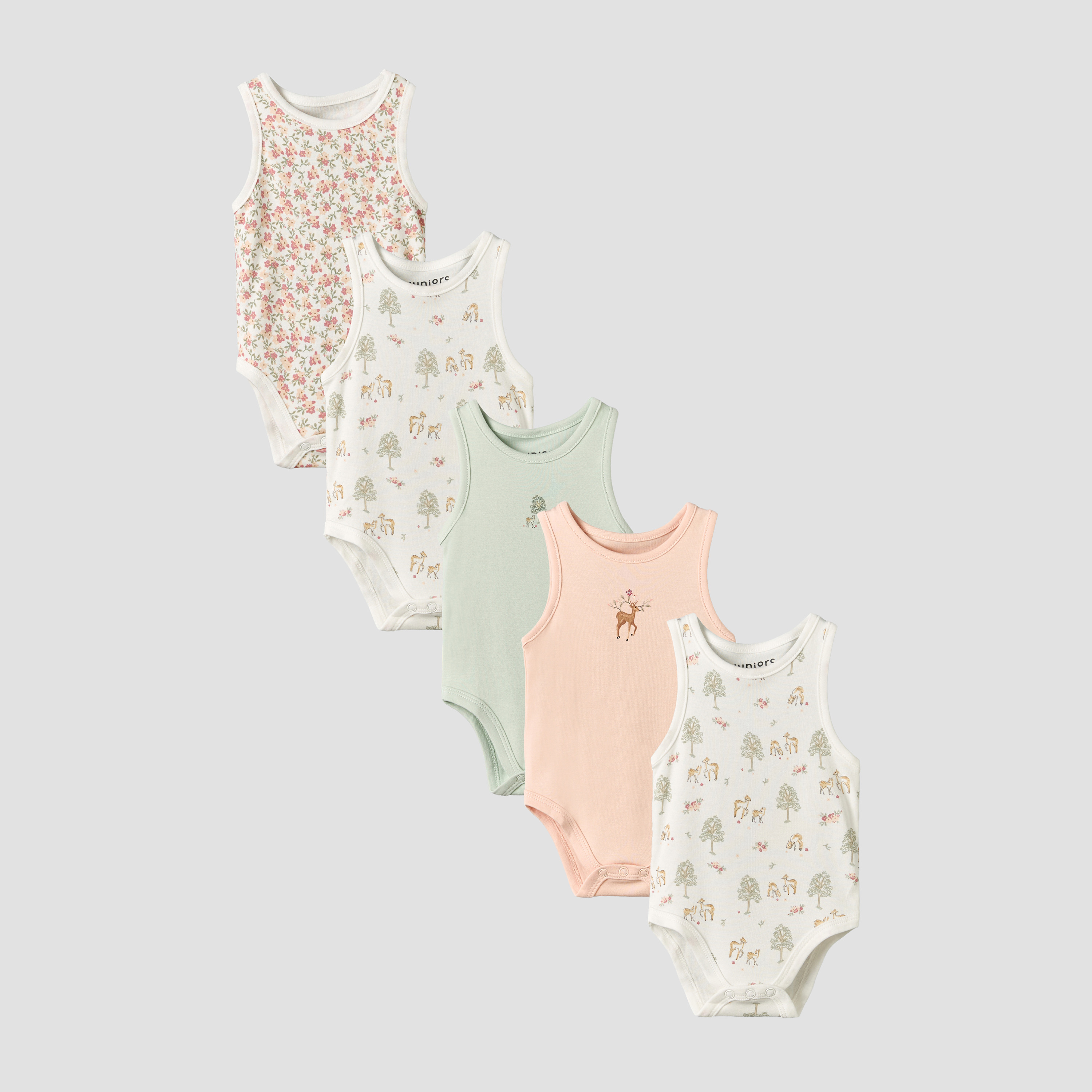 Pack of 5 Juniors Crew Neck Sleeveless Bodysuit with Safari Print-baby-girls-clothing-bodysuits-image-1