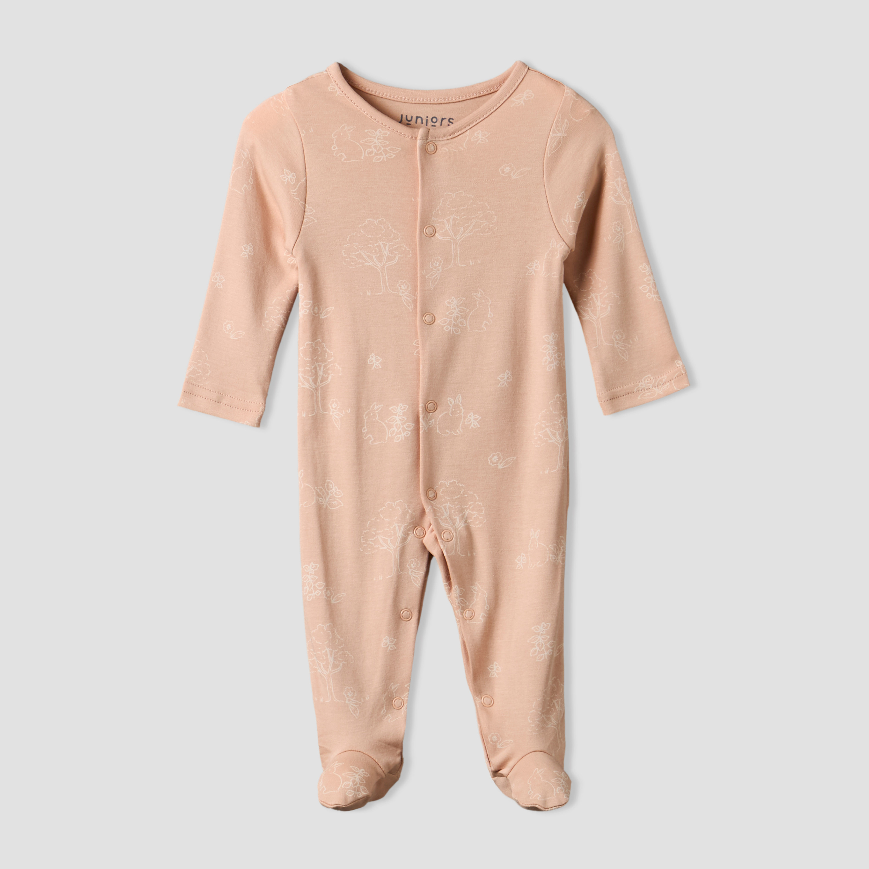 Pack of 3 Juniors Round Neck Long Sleeve Sleepsuit with Bunny Print-baby-girls-clothing-nightwear-sleepsuits-image-3