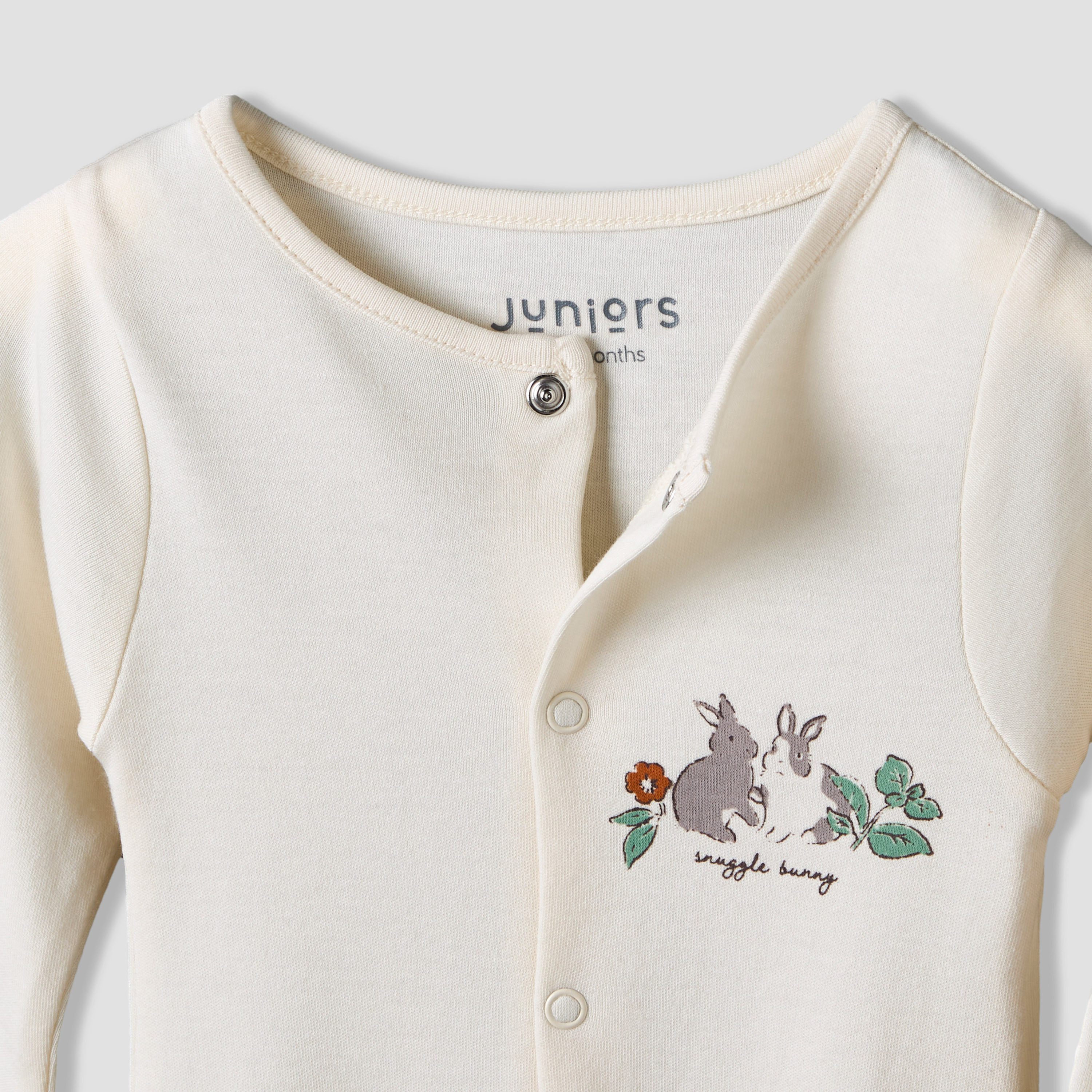 Pack of 3 Juniors Round Neck Long Sleeve Sleepsuit with Bunny Print-baby-girls-clothing-nightwear-sleepsuits-image-5