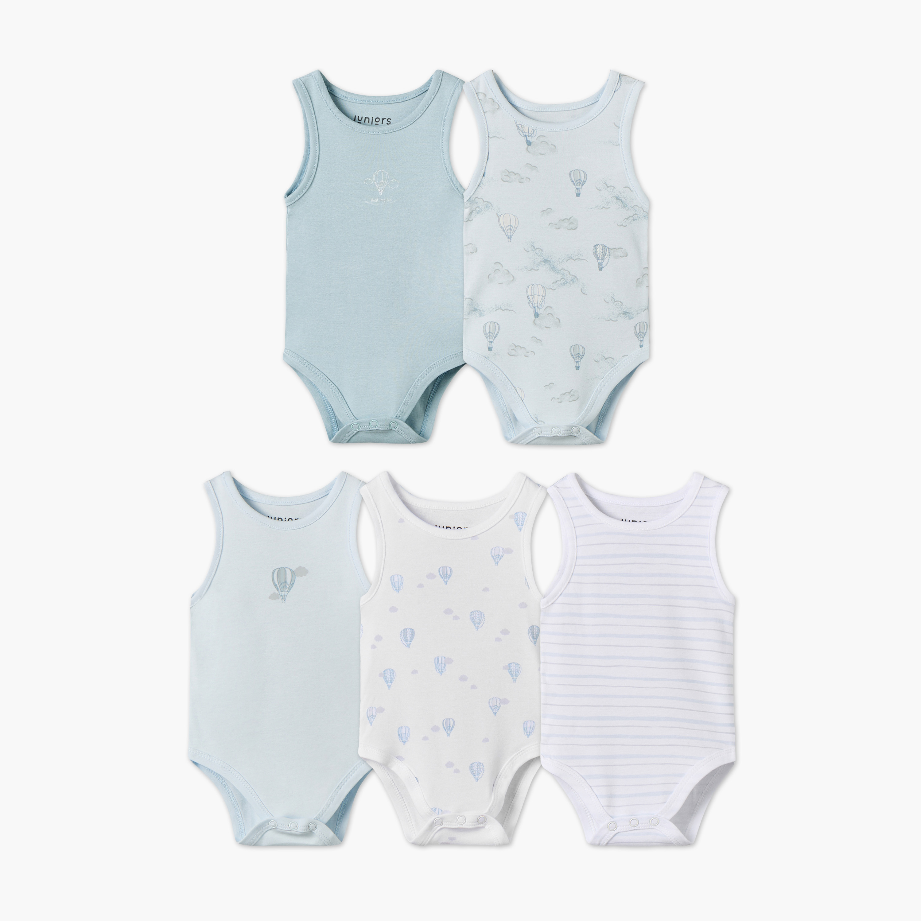 Pack of 5 Juniors Crew Neck Sleeveless Bodysuit with Hot Air Balloon Print-baby-boys-clothing-bodysuits-image-1