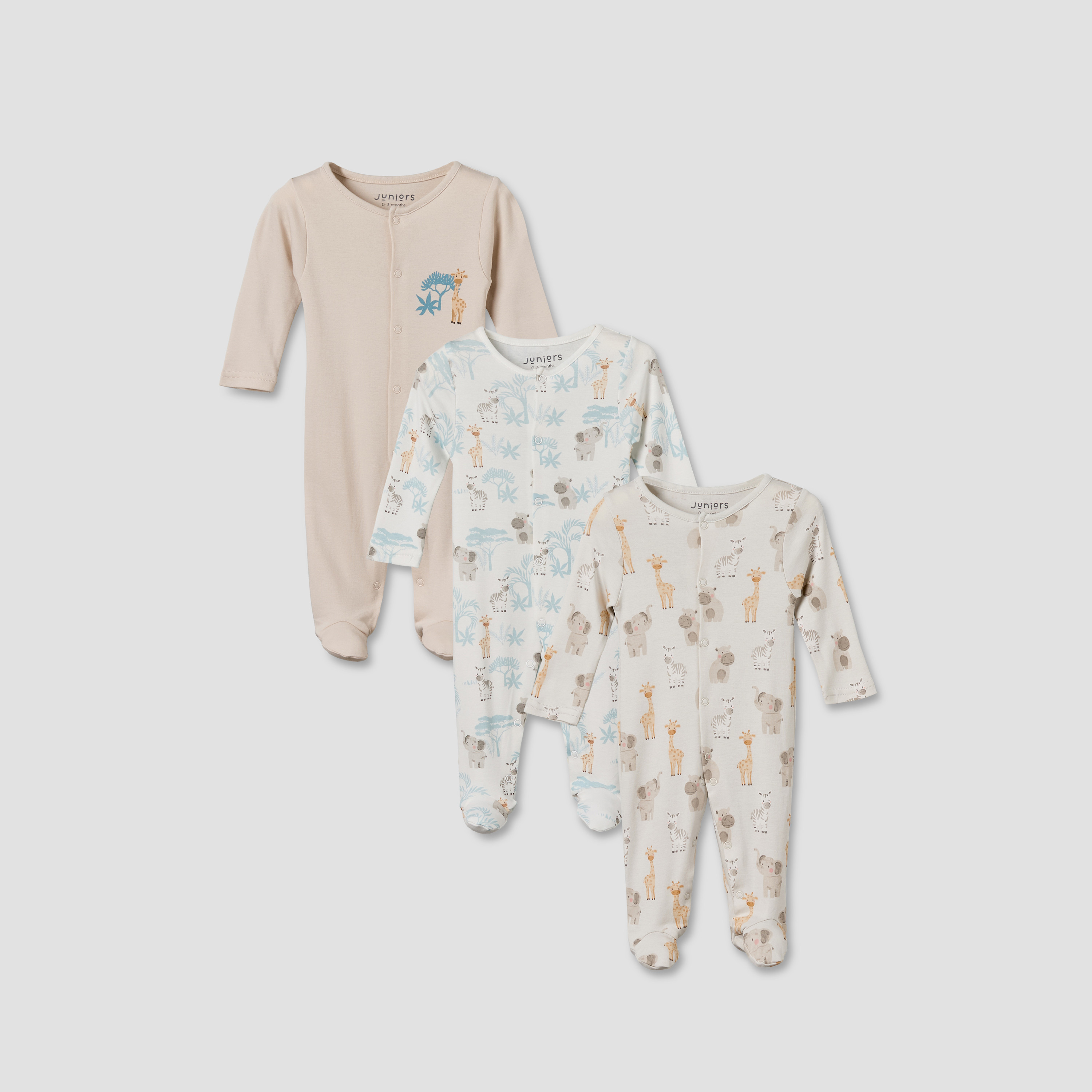 Pack of 3 Juniors Round Neck Long Sleeves Sleepsuit with Button Closure-baby-boys-clothing-nightwear-sleepsuits-image-1