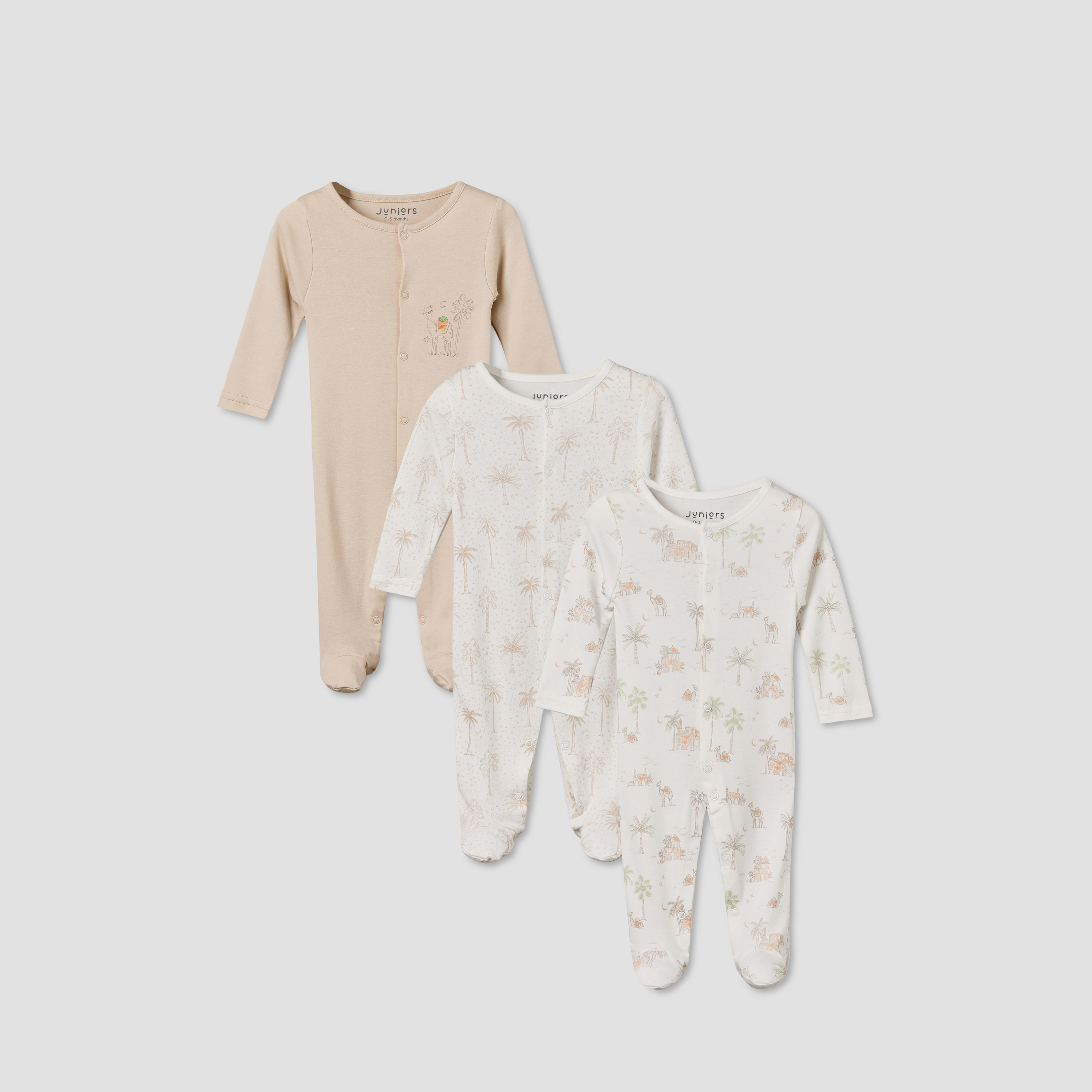 Pack of 3 Juniors Round Neck Long Sleeves Sleepsuit with Button Closure-baby-boys-clothing-nightwear-sleepsuits-image-1