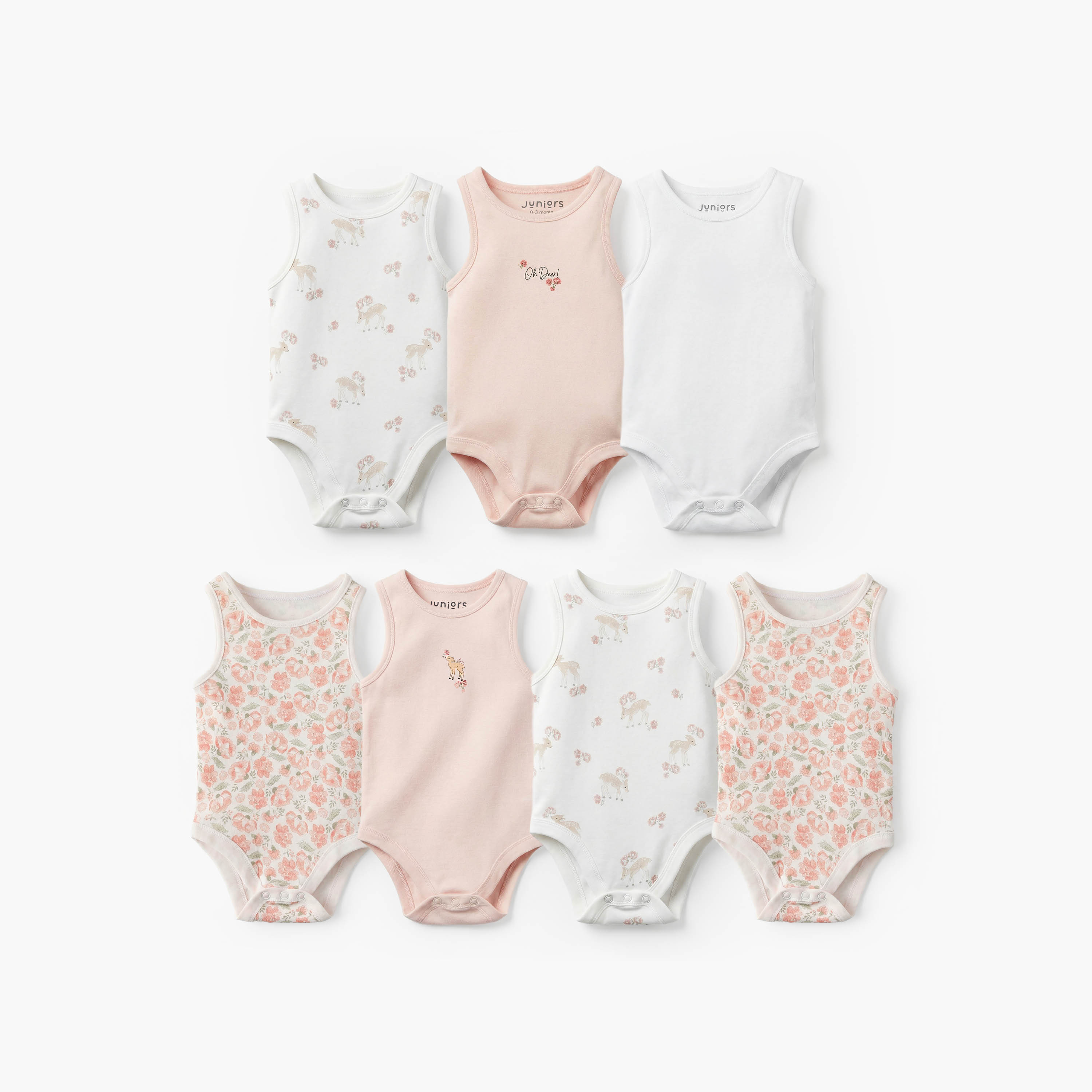 Pack of 7Juniors Bamboo Round Neck Sleeveless Bodysuit with Assorted Print-baby-girls-clothing-bodysuits-image-1
