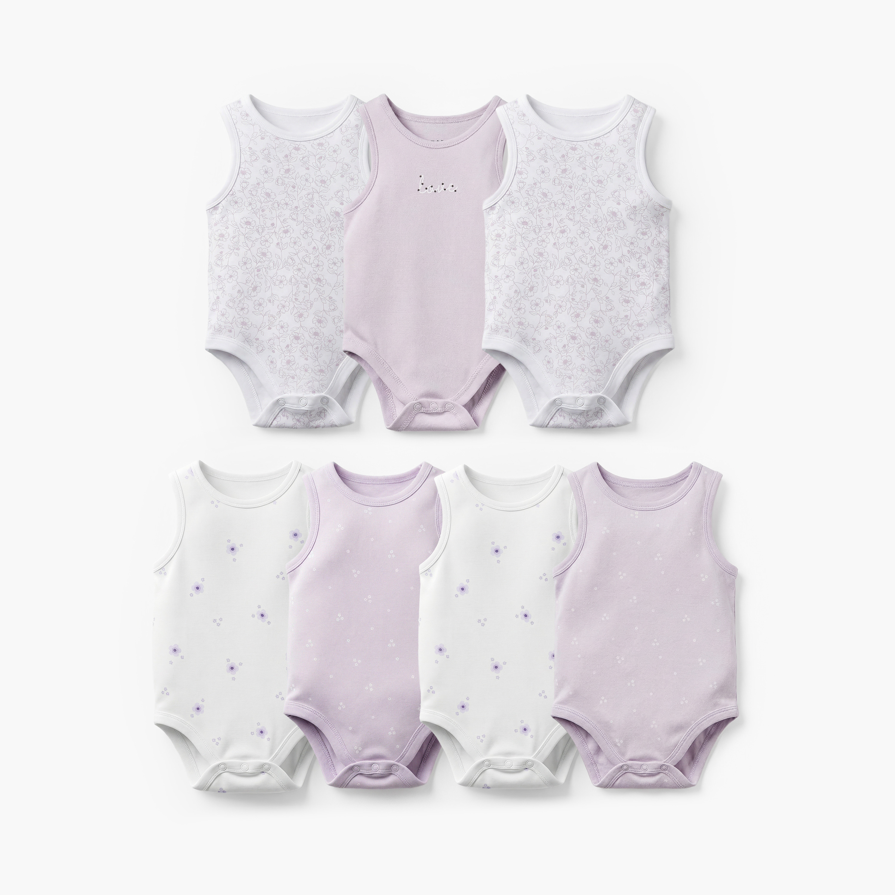 Pack of 7 Juniors Bamboo Cotton Round Neck Sleeveless Bodysuit with Floral Print-baby-girls-clothing-bodysuits-image-1
